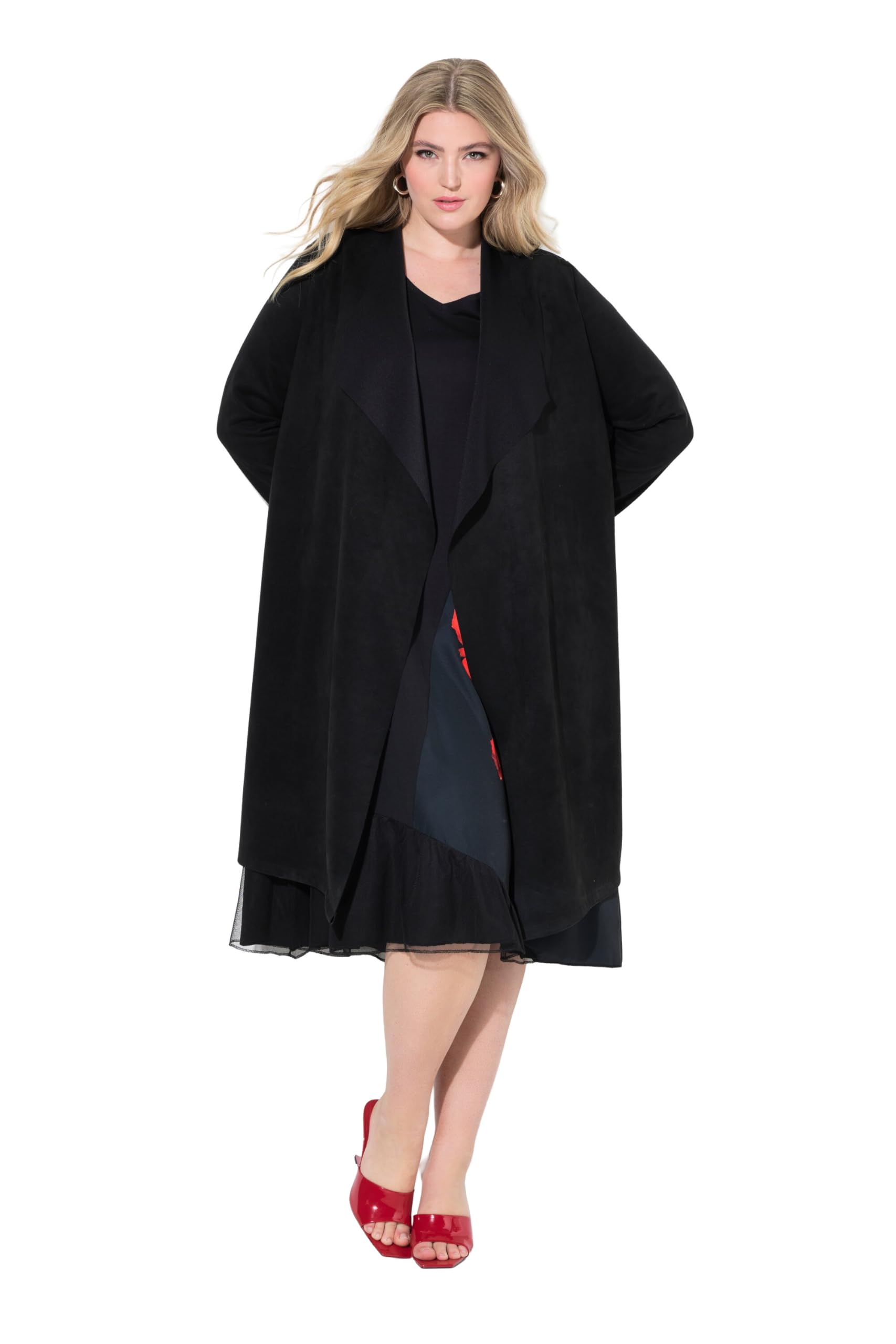 MIAMODA Damen große Größen Übergrößen Plus Size Mantel, Lange A-Linie, offene Form, Reverskragen 843152