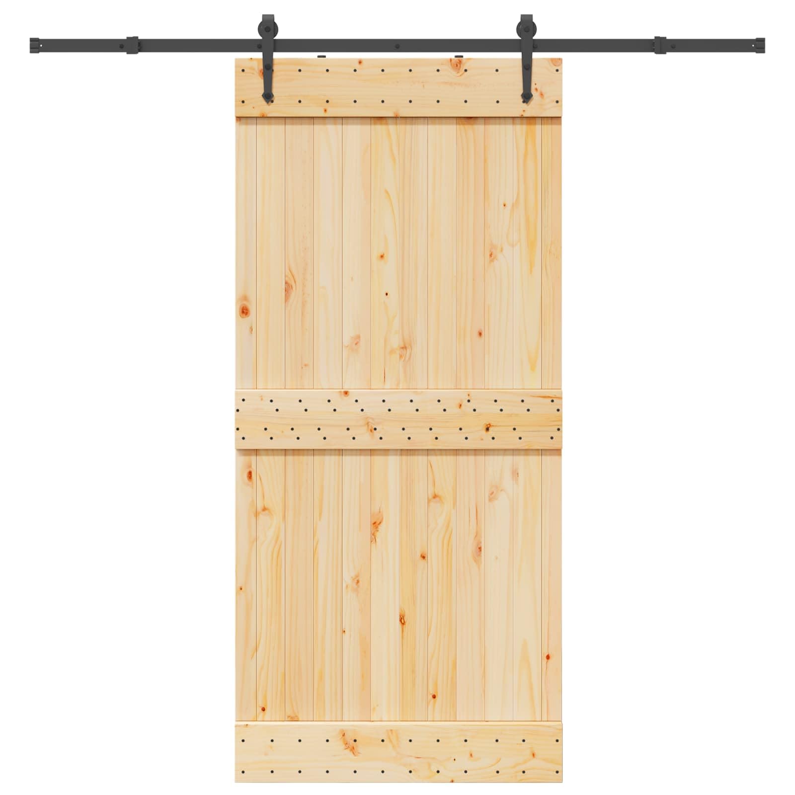 Puerta corredera NARVIK de madera maciza, puerta divisoria con sistema de rieles, 95 x 210 cm, diseño de ahorro de espacio para interiores