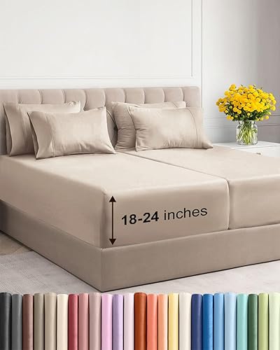 Miniatura 21 de Juego de sábanas de bolsillo extraprofundo, transpirables, refrescantes, suaves, de ajuste fácil, sin arrugas y cómodas, para hotel, 7 piezas
