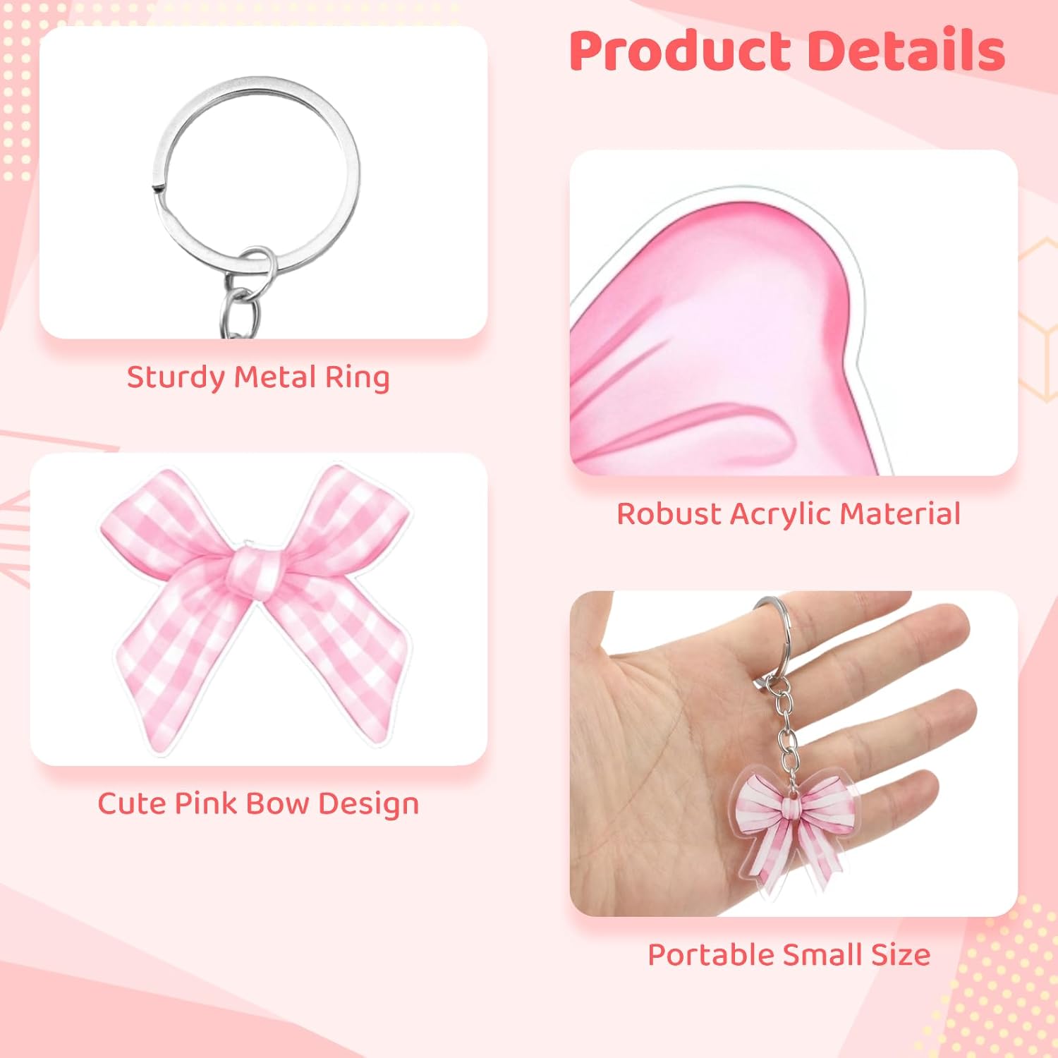 100 Pcs Acrylic Bow Keychains, Party Favors With 20 Unique Designs, Cute Bag Charm Accessories With Metal Rings, Ideal For Present & Bags
