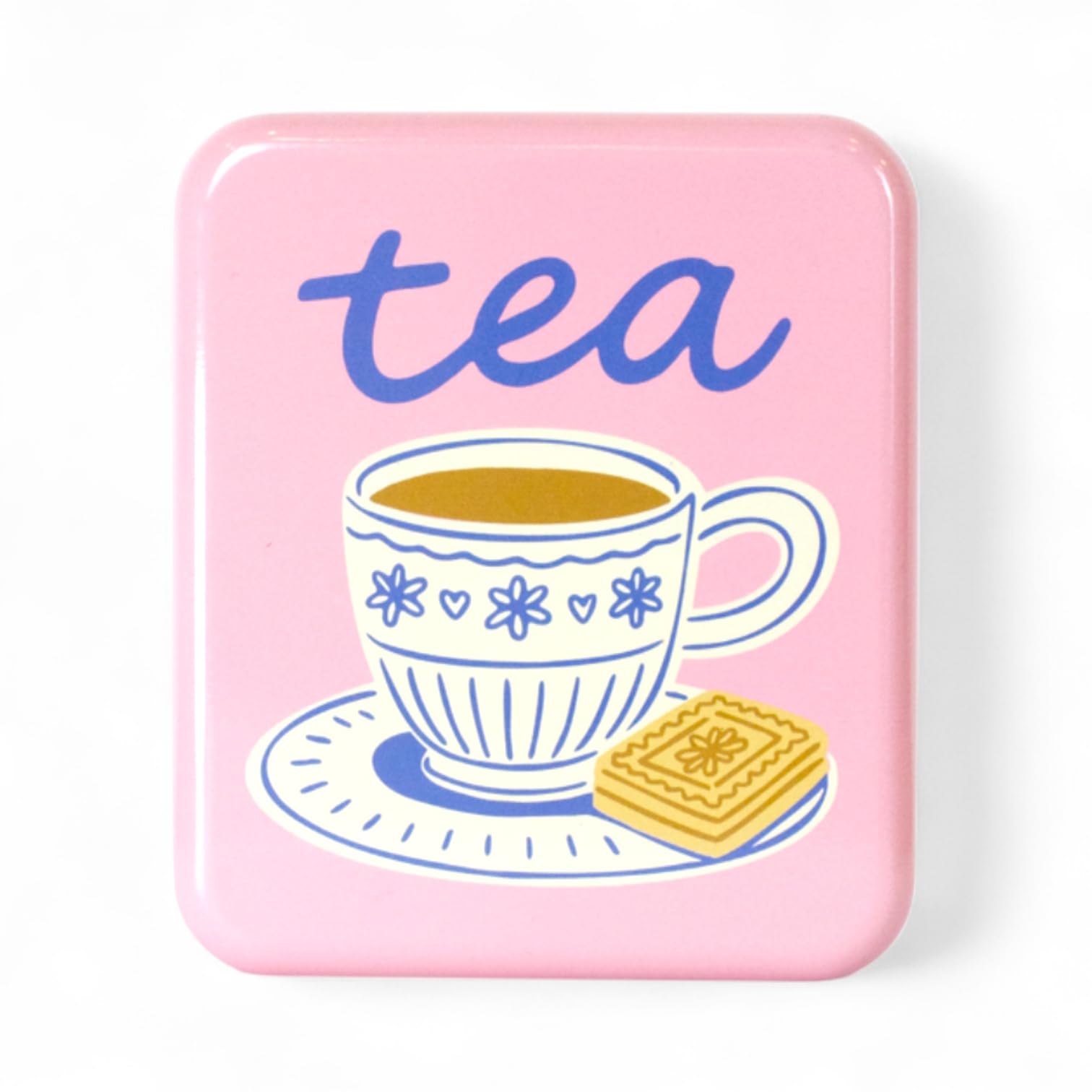 TINIT Tea Bag Travel Tin 'Tea & a Biccy' - Portable Metal Tea Bag Storage Box Teabags, Pocket-Sized Container Commuting Gifts Lovers Coffee (Pink)