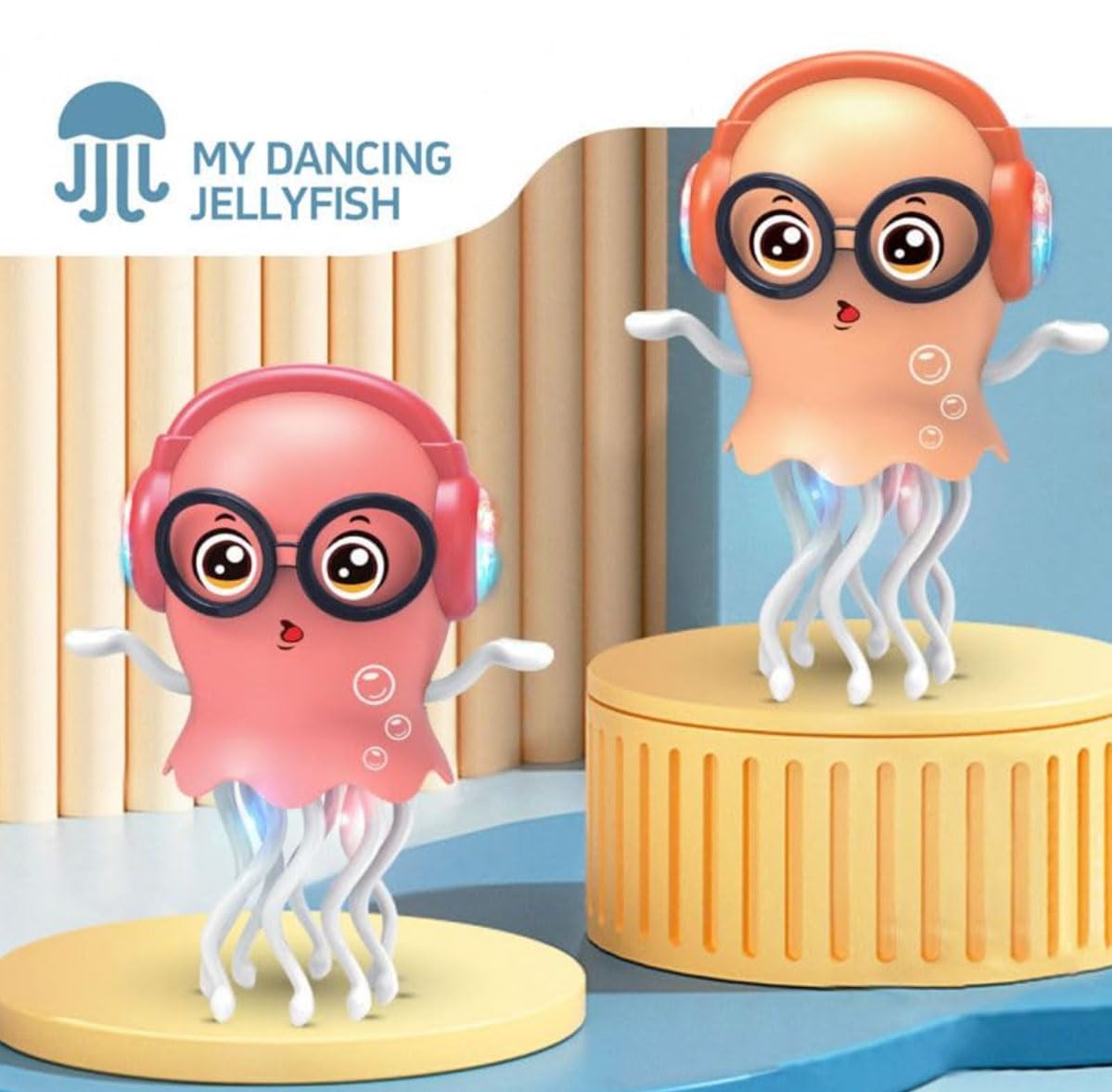 Dancing Jellyfish Toy with Music & Lights - Bump and Go Electric Octopus Toy with Headphones, LED Light Up Walking Sea Animal Toy for Kids Boys & Girls 3