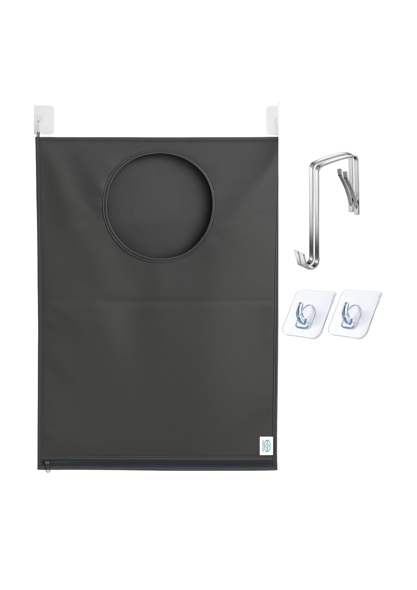 Hanging Laundry Hamper Bag Space-Saving Dirty Clothes Storage with Free Adjustable Stainless Steel Over-the-Door Hooks 2 Suction Cup
