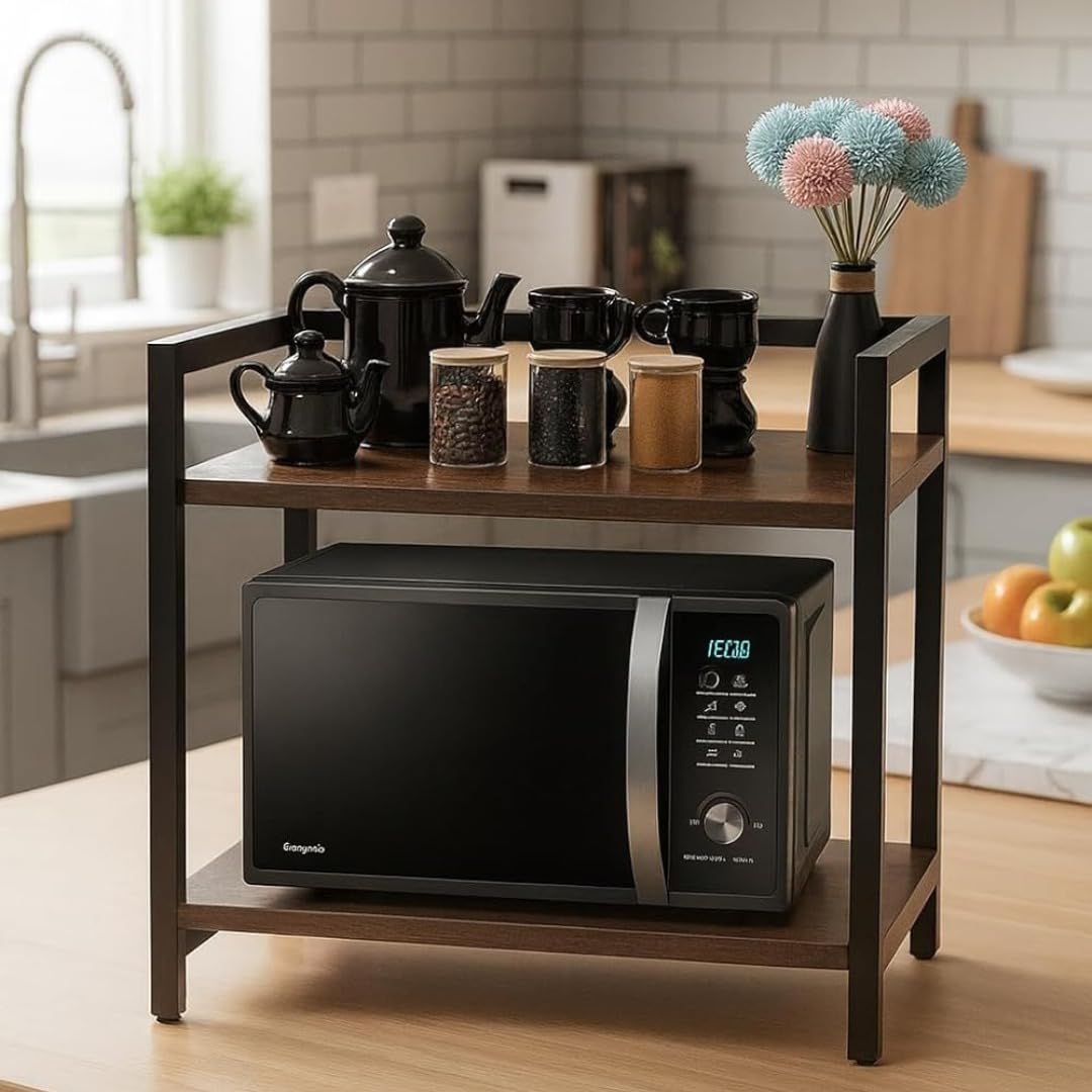 Multi-Tier Heavy Duty Microwave Stand, Metal Kitchen Shelf Countertop Organizer, Holds Up to 200 lbs, Space Saving Microwave Oven Rack for Kitchen Storage, Fits Most Microwaves (2 Tier)