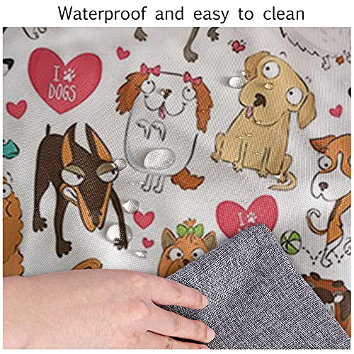Cartoon Dog Waterproof Fitted Table Cloth Square, Dog Lover Elastic Edge Home Decor Tablecloths, Wipeable Washable Polyester Fabric Tablecloth, For Family Kids Party Table Cover, Fits 36X36 Inch Table #TOP4