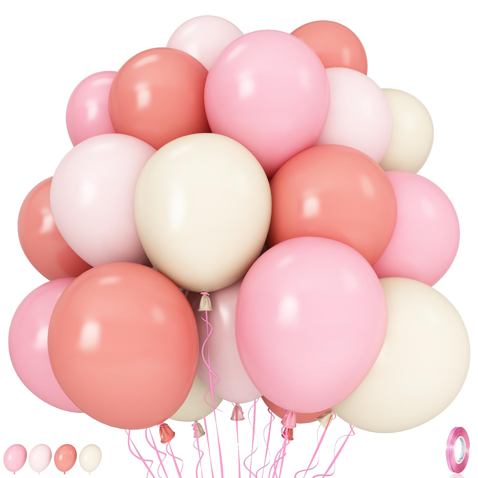 Pink Balloons, 35PCS Light Pink Pastel Pink Cream Balloons, Dusty Blush Pink Beige Latex Balloons for Girls Women Birthday Wedding Bridal Baby Shower Boho Princess Theme Party Decorations Supplies
