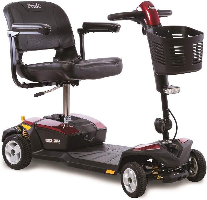 Pride Mobility Go-Go LX with CTS Suspension 3-Wheel Portable Travel Scooter for Adults S50LX, 12AH Battery Pack, Includes Challenger Accessories Bundle