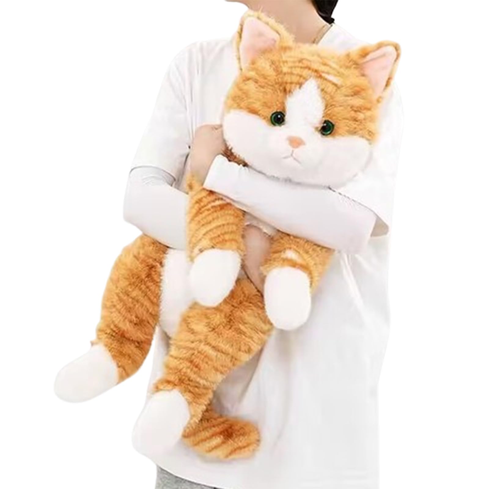 JORCEDI Plush Toy Orange Cat, 11.8/17.7/25.6in Lying-Cat, Simulation Plush Animal, Cute Kitten Doll, Hug Pillow Gift for Hug and Game (Ginger cat,11.81in)