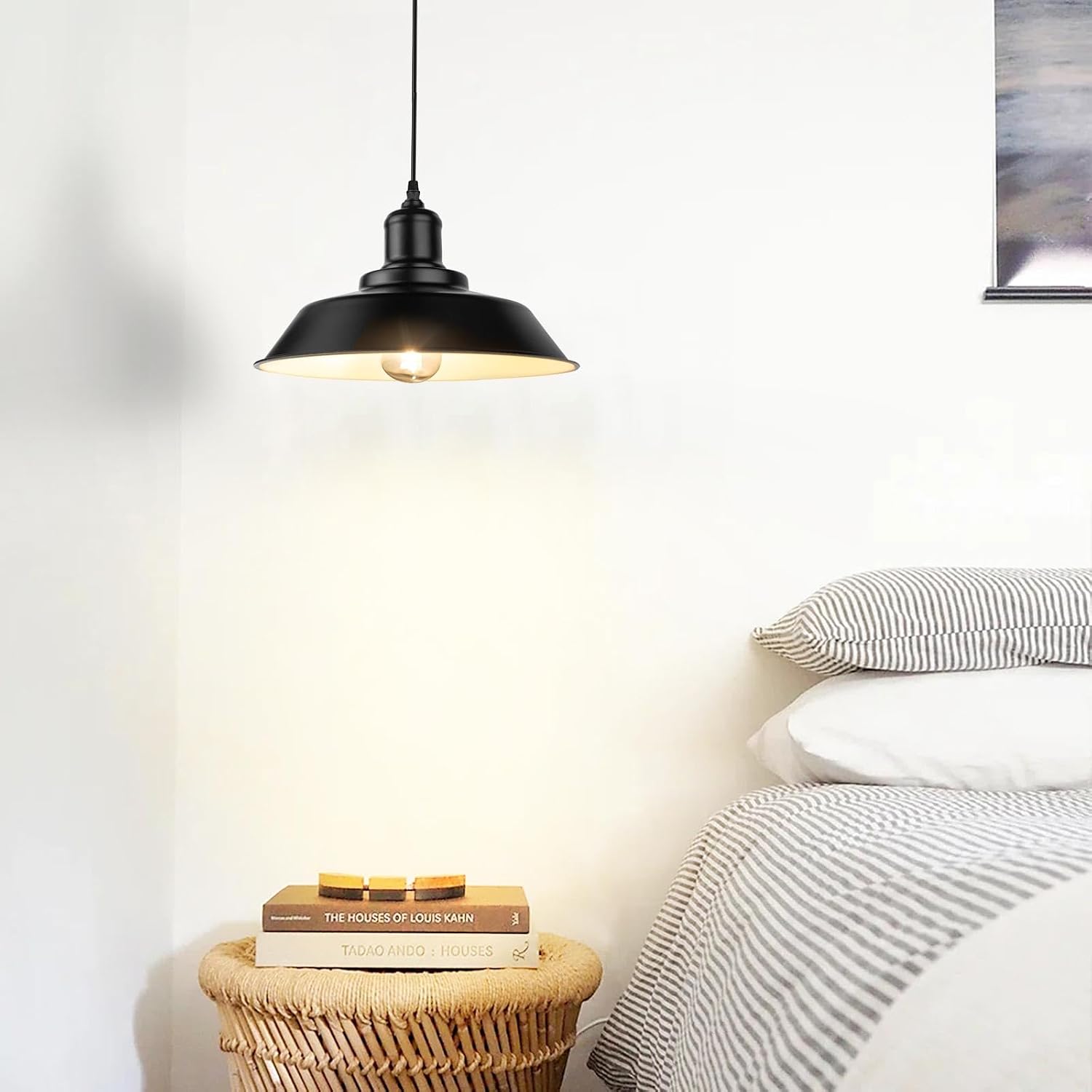 YeLEEiNO Farmhouse Pendant Light, Hanging Light with 15ft Plug in Cord On/Off Switch, Vintage Pendant Light Fixture, 2-Lights