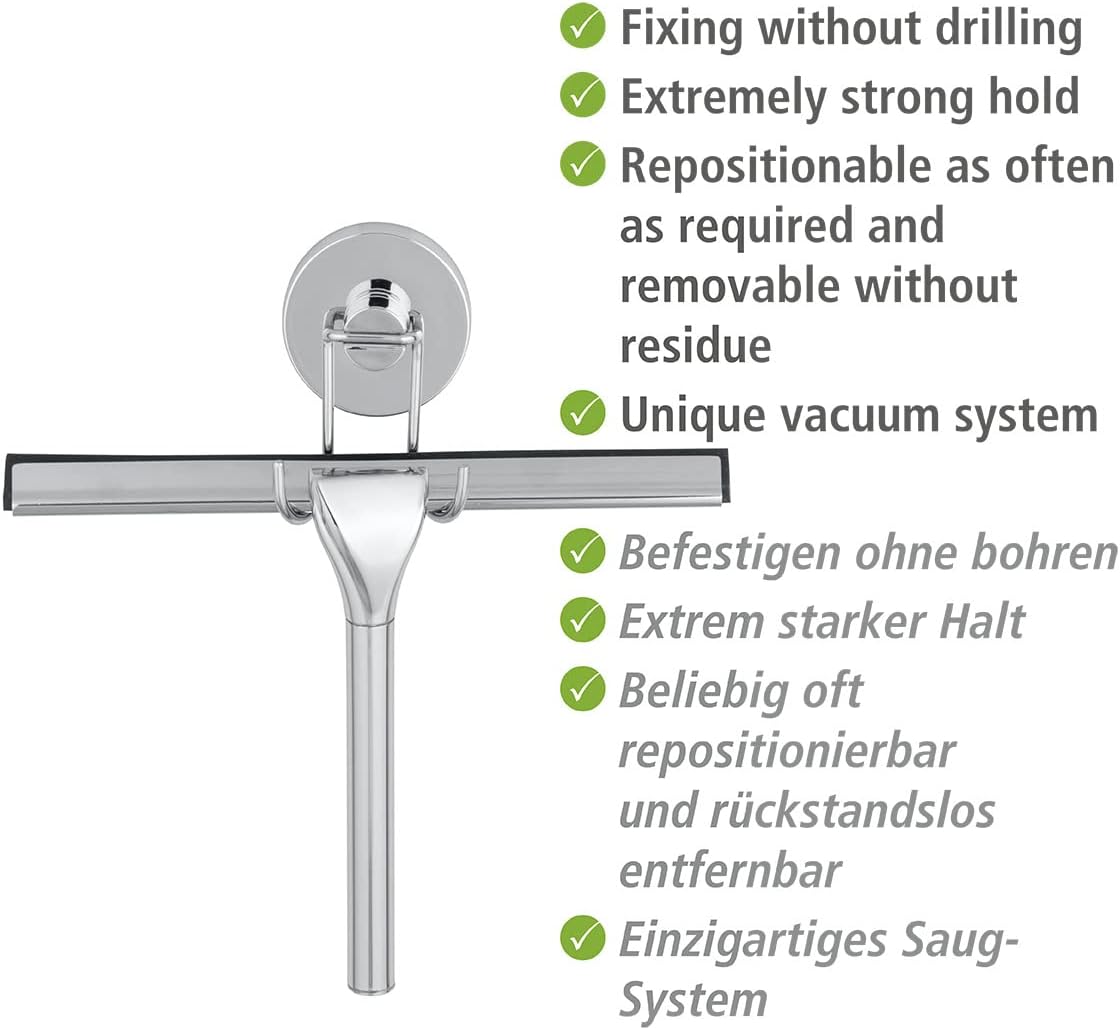 WENKO Squeegee for Shower Glass Door with Holder, Shower Squeegee for Shower Doors, Bathroom Squeegee for Shower, Dimensions 9.8 x 8.5 x 2.4 inch, Chrome