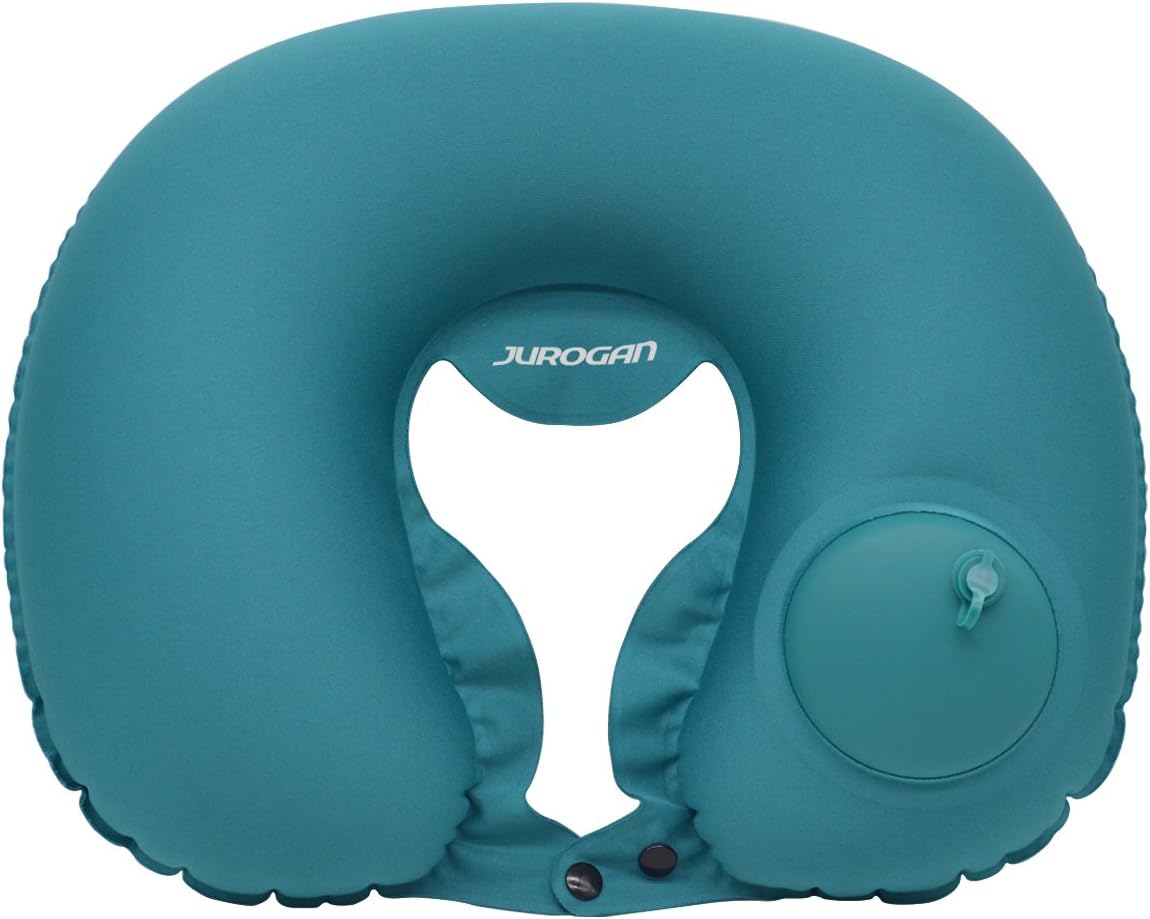 JUROGAN Inflatable&Foldable Travel Neck Pillow for Airplanes with Peacock Blue