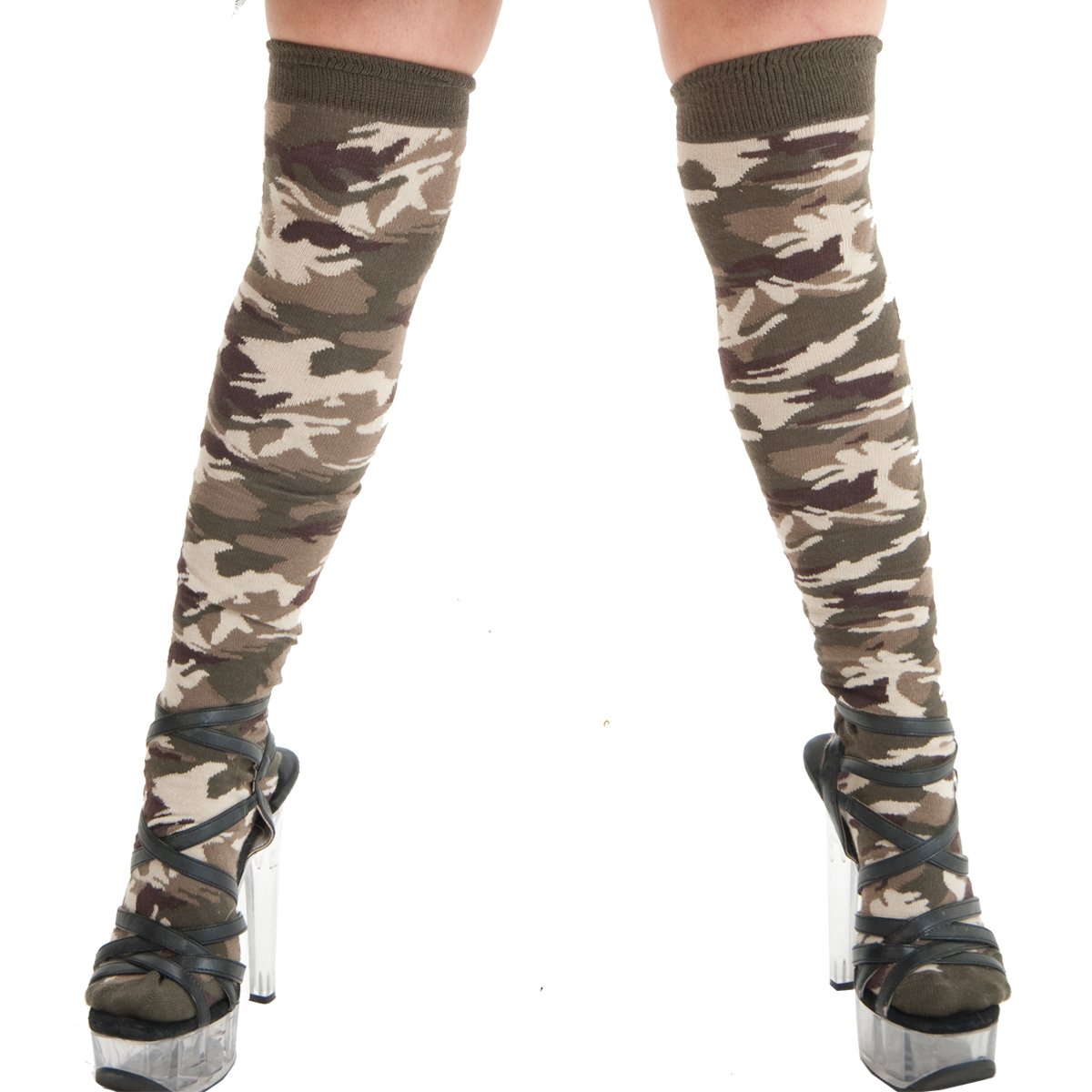 Crazy Chick® Ladies Thigh High Over The Knee Socks Army Camouflage Armed Force Style Camo Socks 4-6