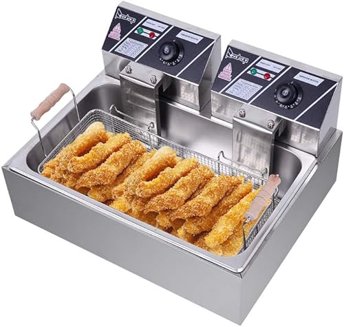 Freidora comercial de 23.3QT22L con cesta y tapa, freidora eléctrica de 5000 W, freidora de aceite de encimera para papas fritas, anillos de