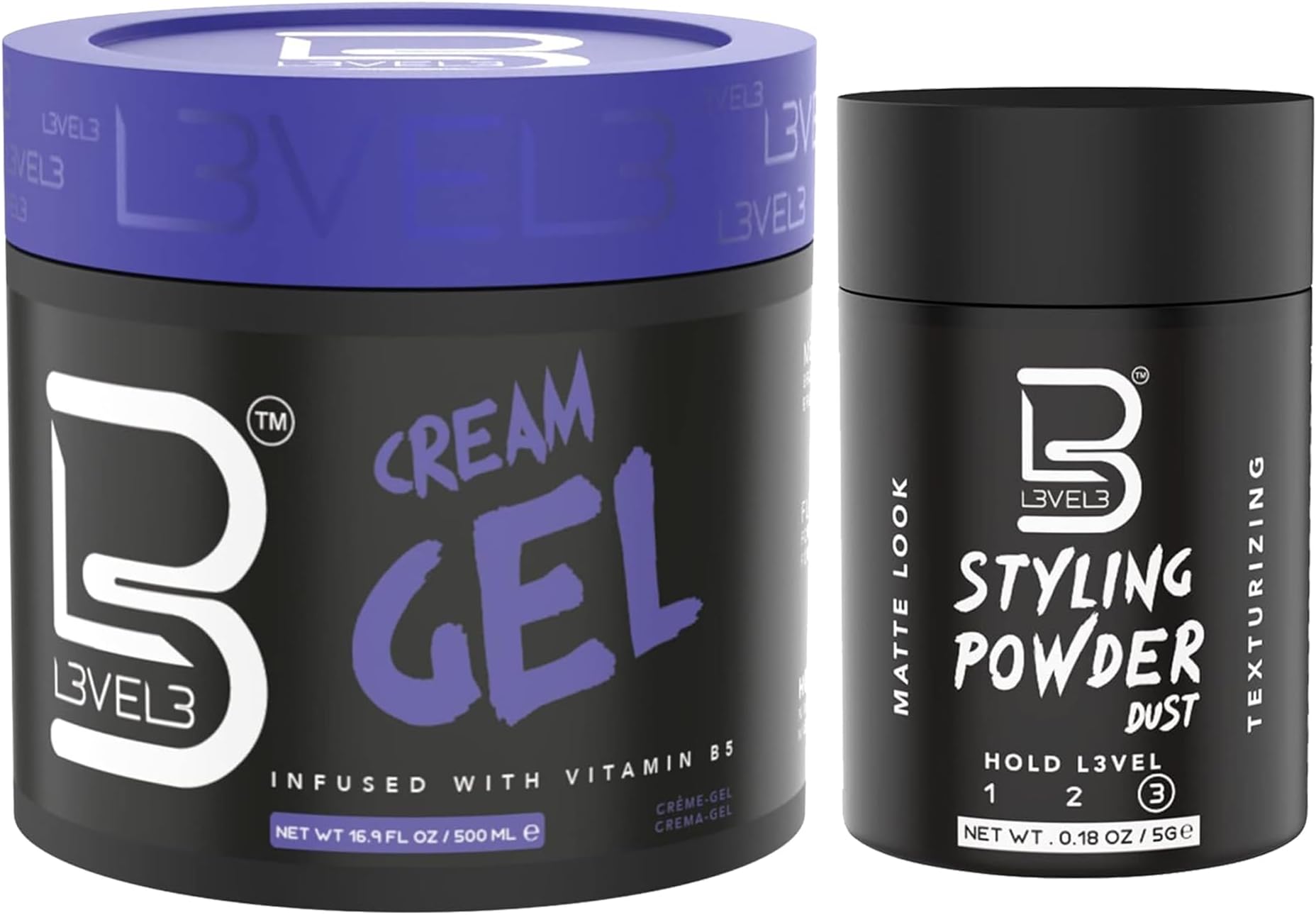 Level 3 Cream Gel and Sample Powder - Provides Volume and Medium Hold - With Vitamins to Nourish and Protect Hair Level Three Mens Hair Styling Cream