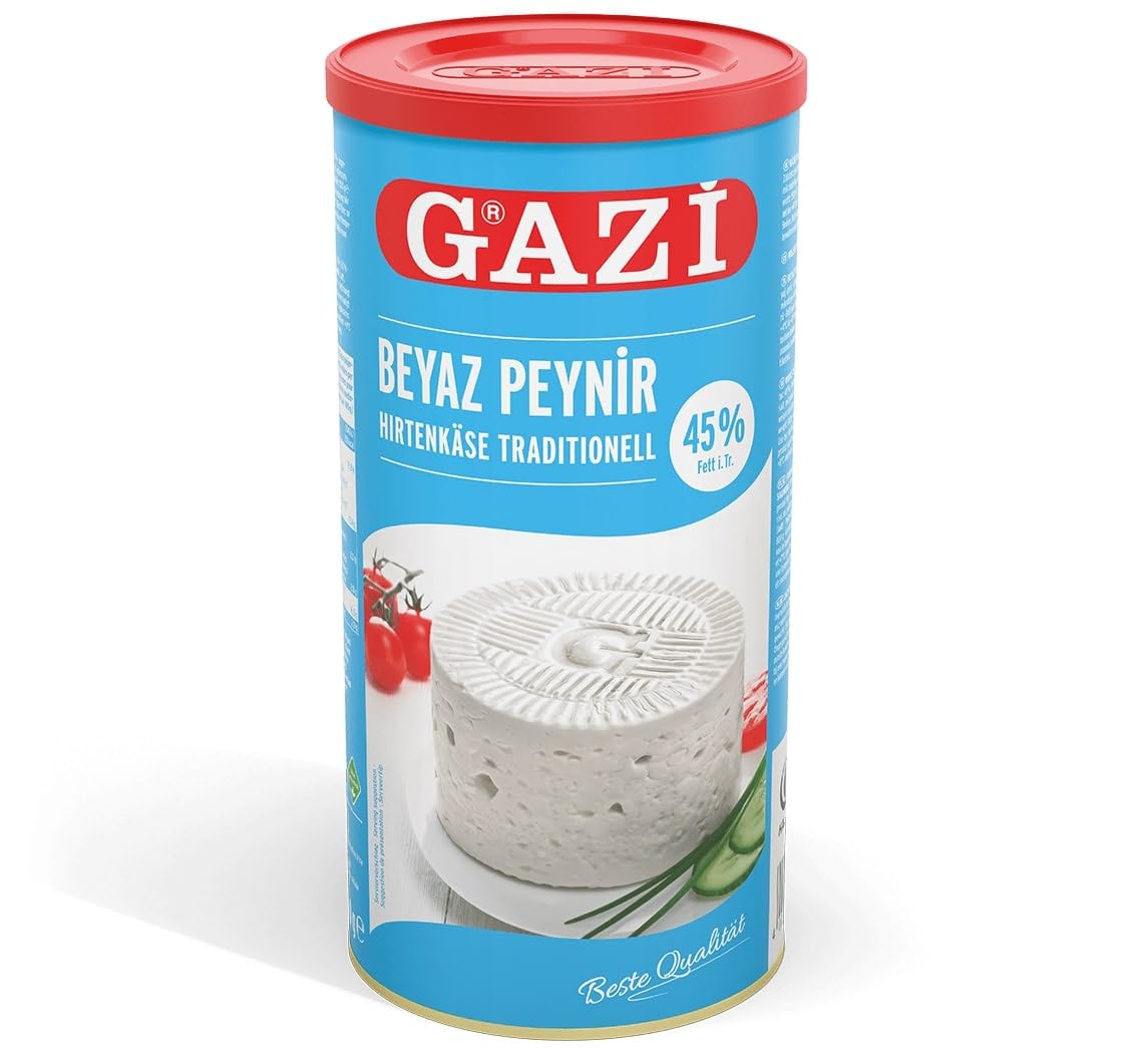 Gazi Hirtenkäse traditionelle Art - 6x 800g - Kuhkäse Käse Beyaz Peynir Cow Cheese in Salzlake Metalldose 45% Fett i. Tr. aus 100% Kuhmilch mild mikrobielles Lab vegetarisch glutenfrei Halal