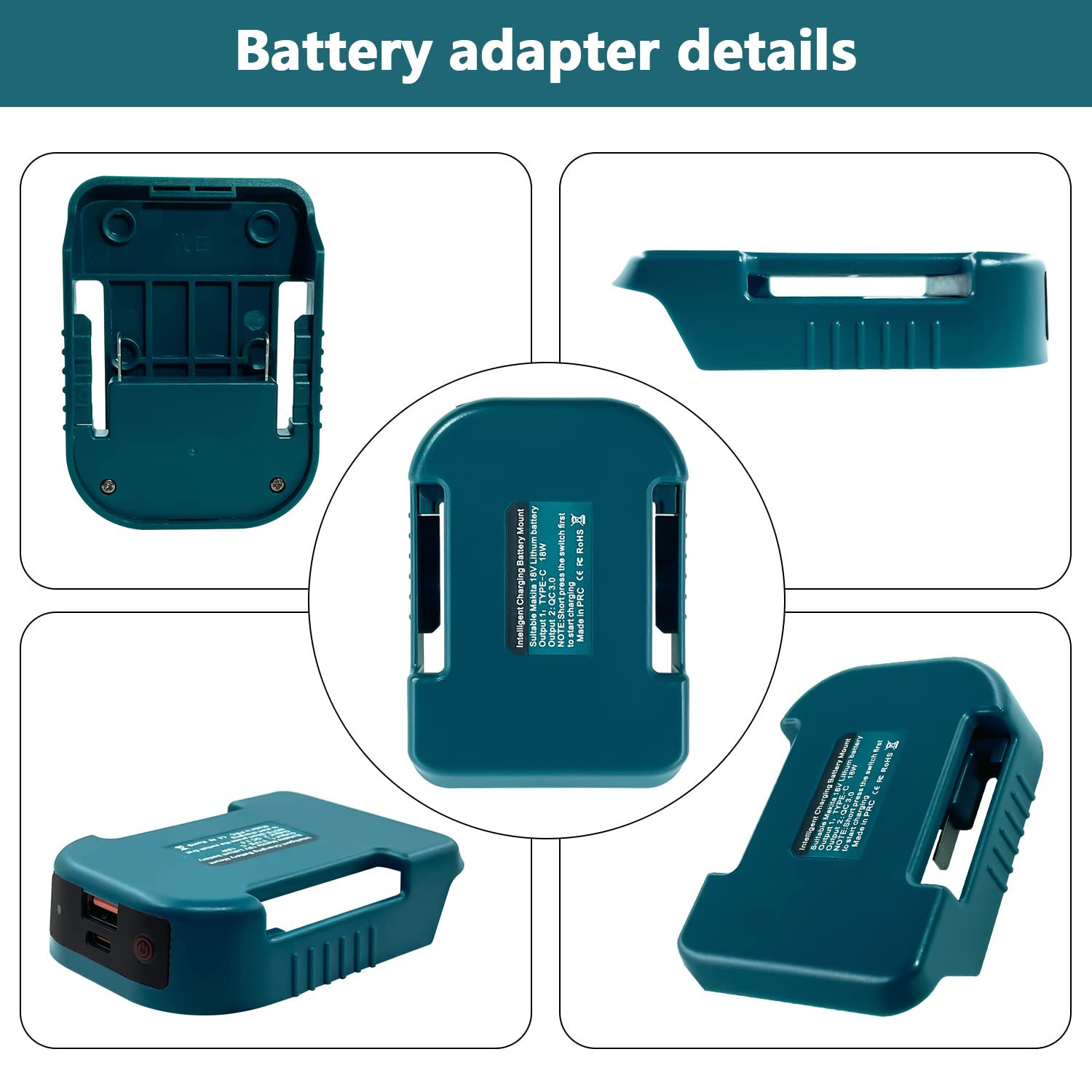 2 Pack USB Ladegeräte Adapter für Makita 18V Akku, mit USB & Type-C Phone Charging Adapter Schnelllade Akkuadapter (nur Adapter)