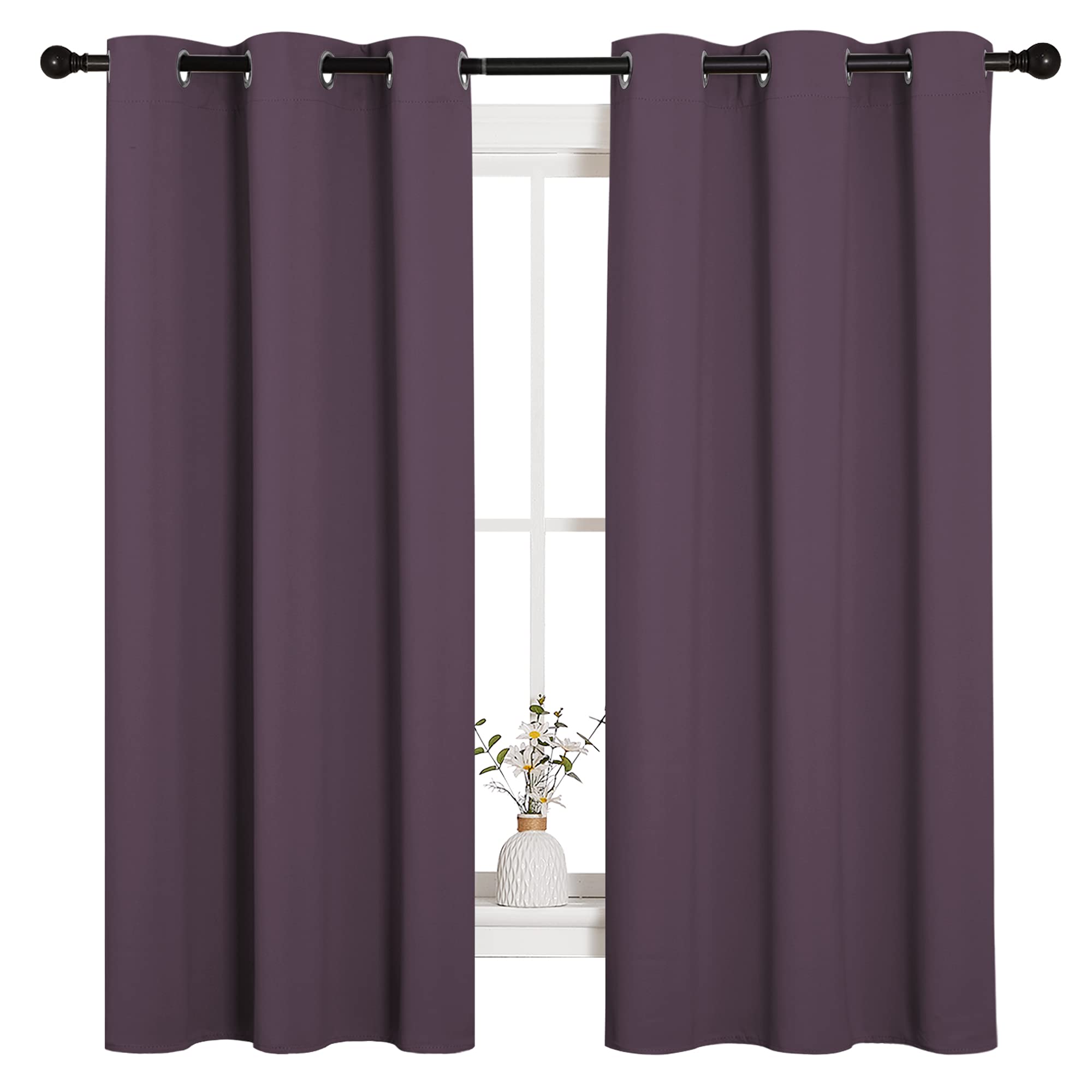 NICETOWN Small Blackout Curtains, Triple Weave Home Decoration Room Darkening Solid Grommet Top Blackout Curtains/Drapes for Bedroom Dining Room(Set of 2, 42 x 63 Inch, Plum)
