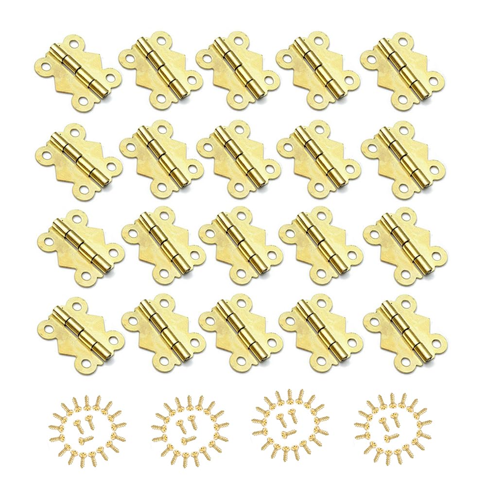SKYPRO Antique Bronze Butterfly Hinges 20 Pieces 17x20mm, 80 Screws, Flush Mount, Iron, Vintage Style for Crafts, Wooden Box, Gift Box, Cabinet, Drawer