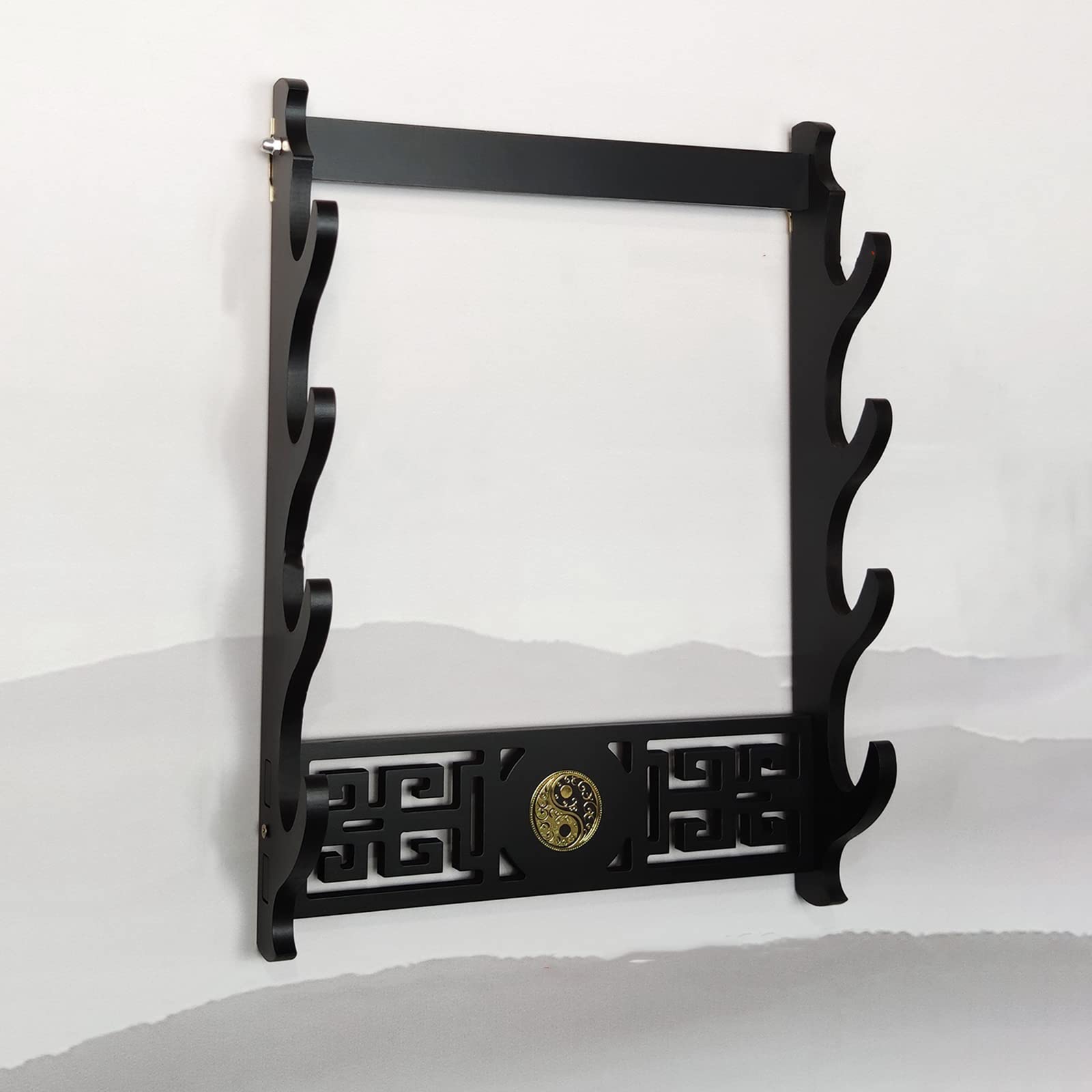 Soporte para Espada,Estante de exhibición para Montaje en Pared,Soportes para Espada de Madera con decoración Hueca,Soporte para Espada Negra para Katana,bokken,Espada de Tai chi