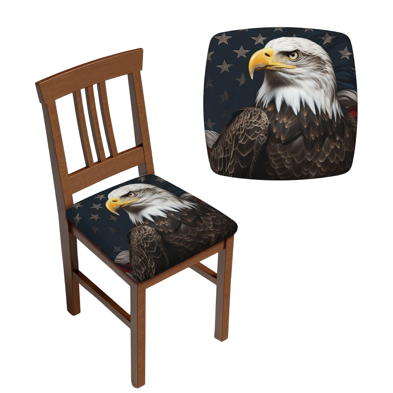 NONHAI 6PCS Dining Chair Seat Covers Set American Bald Eagle Sitting on Flag Ribbon Stretch Removable Chairs Covers Washable Seat Cushion Slipcovers Protector for Dining Room Kitchen Chairs