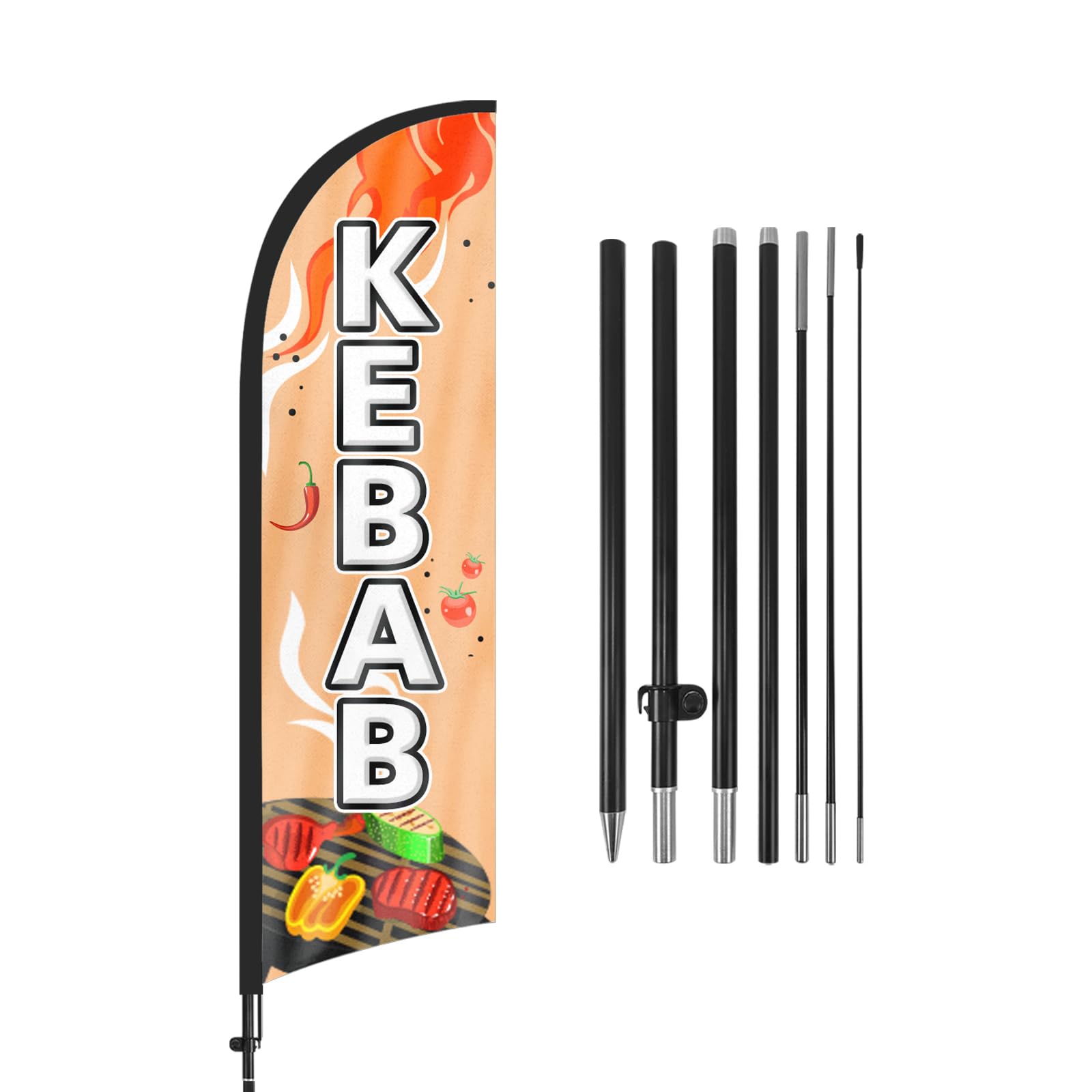 QSUM Feather Flag, 8FT Windless Advertising Flag Kit, Ground Spike, Custom Business Sign