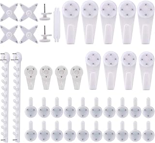 kissral Picture Hooks No Nails No Marks 42pcs White Picture Hanging Hooks Heavy Duty for Hard Walls Kitchen Hooks for Utensils Wall Hangers Set Kit for Plasterboard Walls Window Door Tapestry Frame