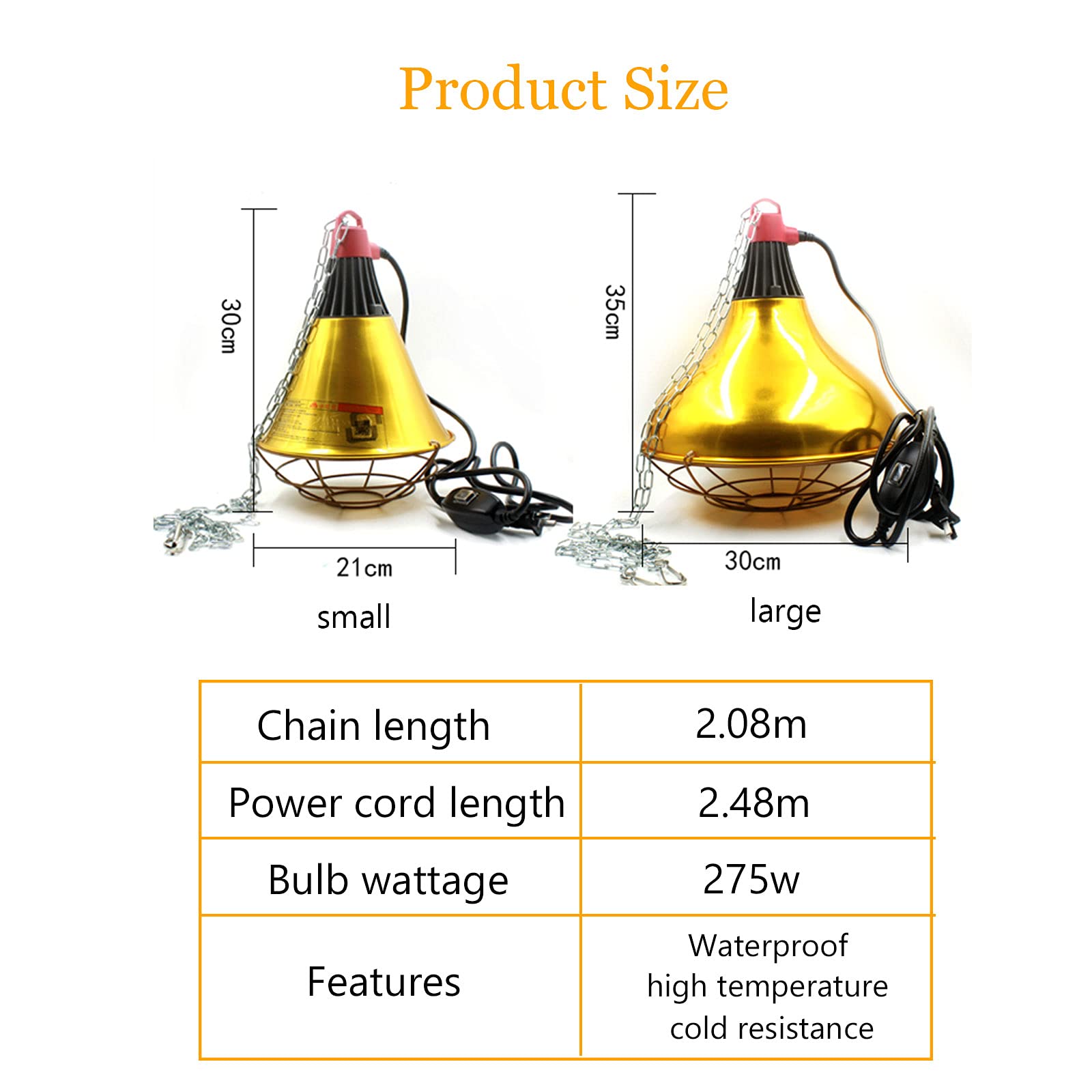 Lampe Chauffante Poulailler, Lampe Chauffante Chiot avec Haute et Basse Température Réglable, Lampe Chauffante Infrarouge pour Poussin Volailles Agneaux Canards et Animaux de Compagnie, 275w