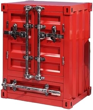 Retro Lockable Nightstand, Metal Industrial Storage Cabinet, Container Style Side Table with Drawer for Bedroom, Living Room, Bar, Garage, 19.7x15x25.6Red