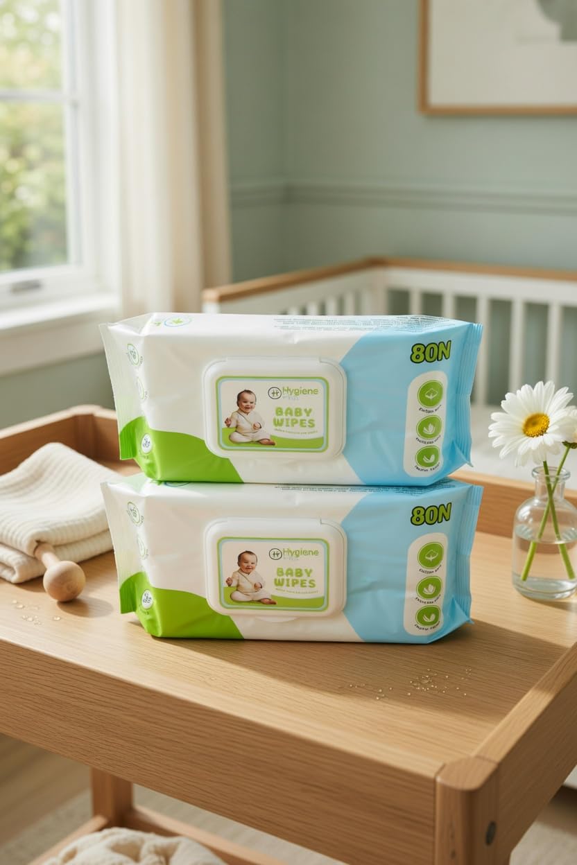 Hygiene Plus Baby Wipes, Soft and Gentle, pH Balanced, Alcohol Free, Dermatologically Tested, 80N, Pack of 2