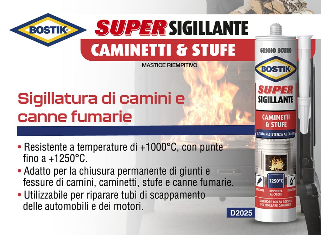 Bostik Super Sigillante Caminetti Stufe resistente alle alte temperature 1250°C cartuccia 530gr