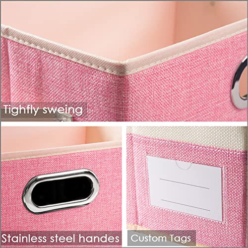 Image of PRANDOM Collapsible Storage Bin with Lid [3-Pack] Fabric Foldable Storage Box Organizer Container Basket Cube with Cover for Home Bedroom Closet Office Nursery Pink&Cream(14.9x9.8x9.8)