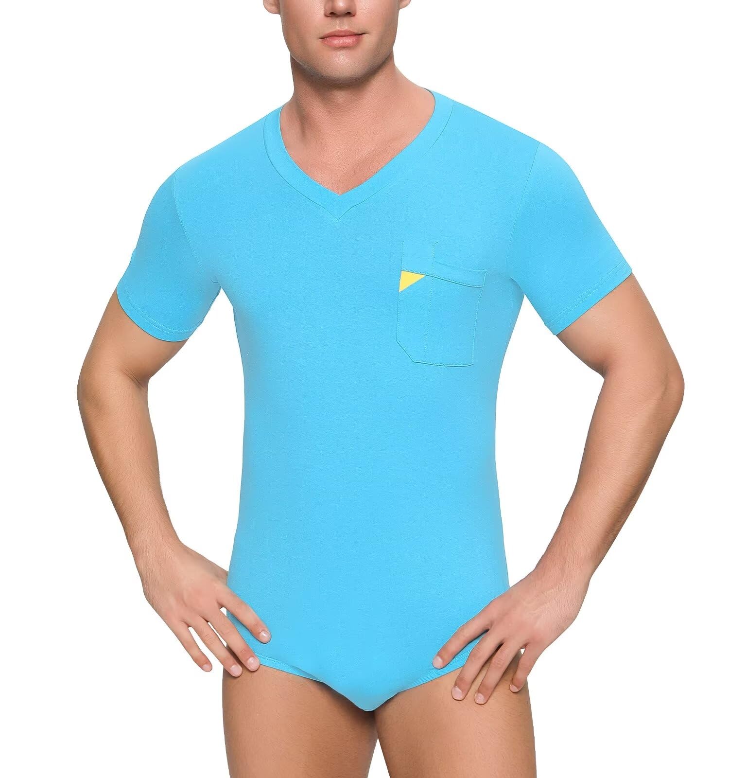 Landofgenie Męska piżama bawełniana z dekoltem V Męskie Bodysuit Romper