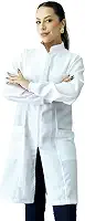 Jaleco Feminino Oxford Ziper Gola Padre, Com Punho, Acinturado, Manga Longa, Branco