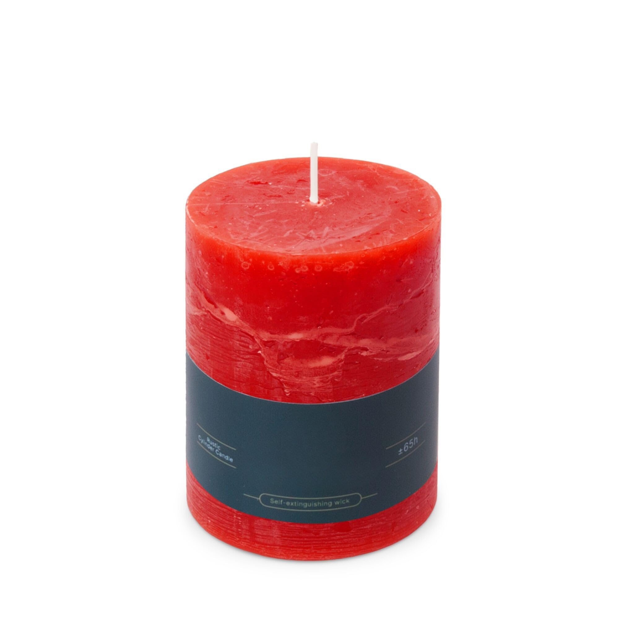 Stumpenkerzen Rustic 4er-Set - 8x11 cm - Brenndauer: 65 Std., rußfrei, 100% Paraffin - für Kerzenständer, Kerzenhalter, Weihnachten, Hochzeit, Blockkerze, Kerze, Adventskranz, Advent (rot)