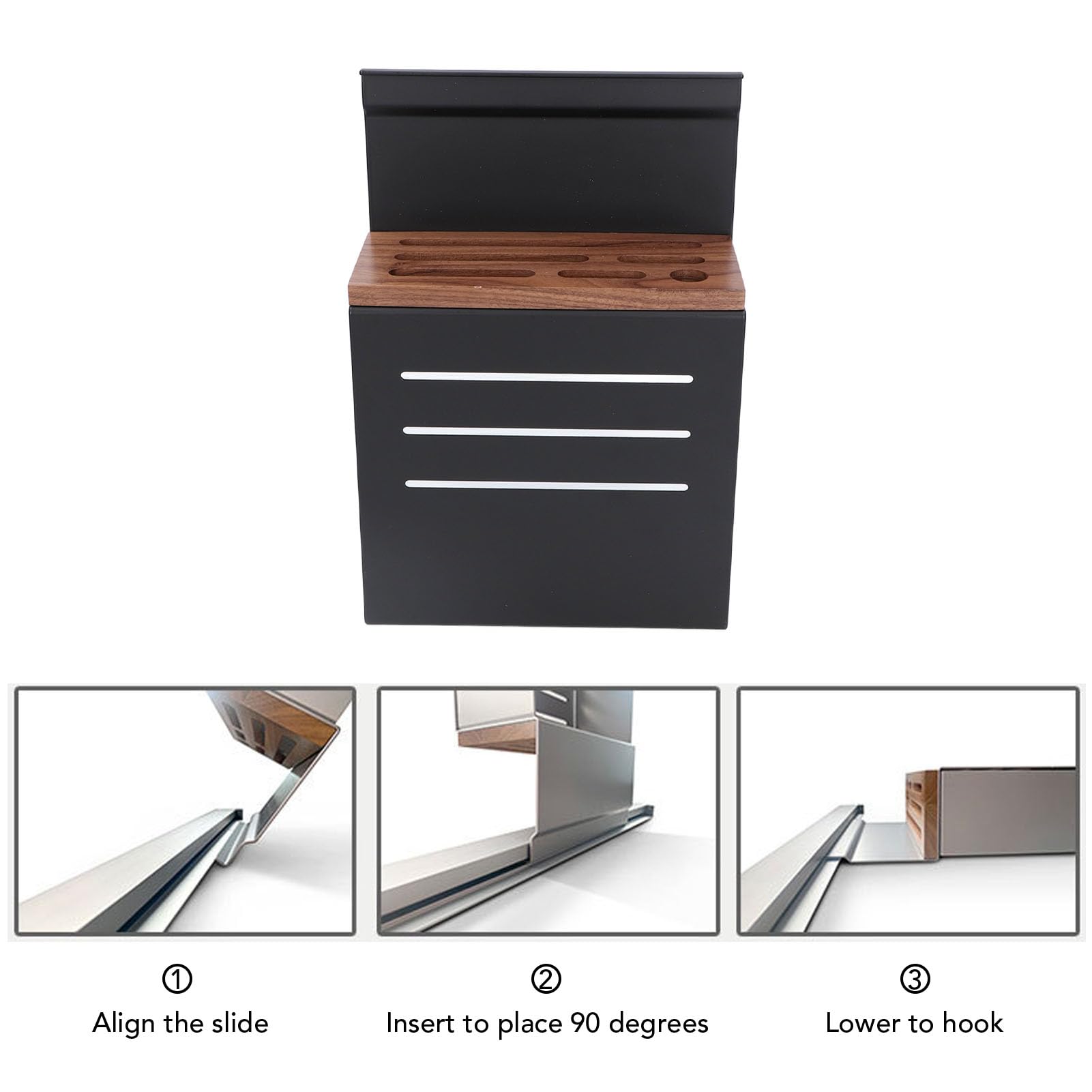 Wall Knife Holder Storage Rack, Aluminium Alloy Universal Knife Holder Knife Storage Rack Under Cabinet Knife Block Knife Organizer Knife Block Holder for Kitchen (Black)