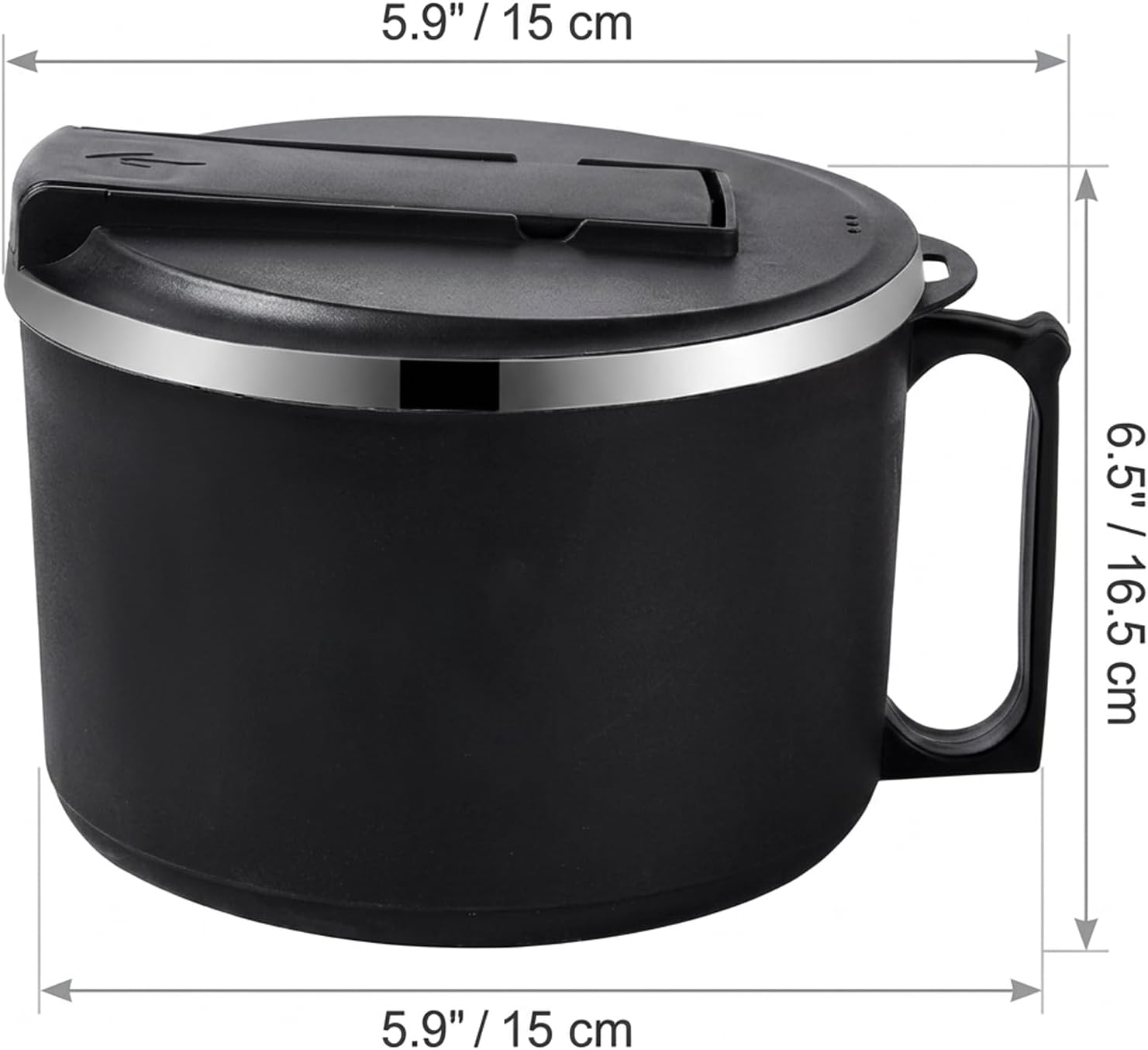Ramen Bowl Noodle Bowl with Lid Stainless Steel Ramen Cooker with Phone Stand & Draining, Portable Collapsible Set for Office, Dorm, Camping (Black)