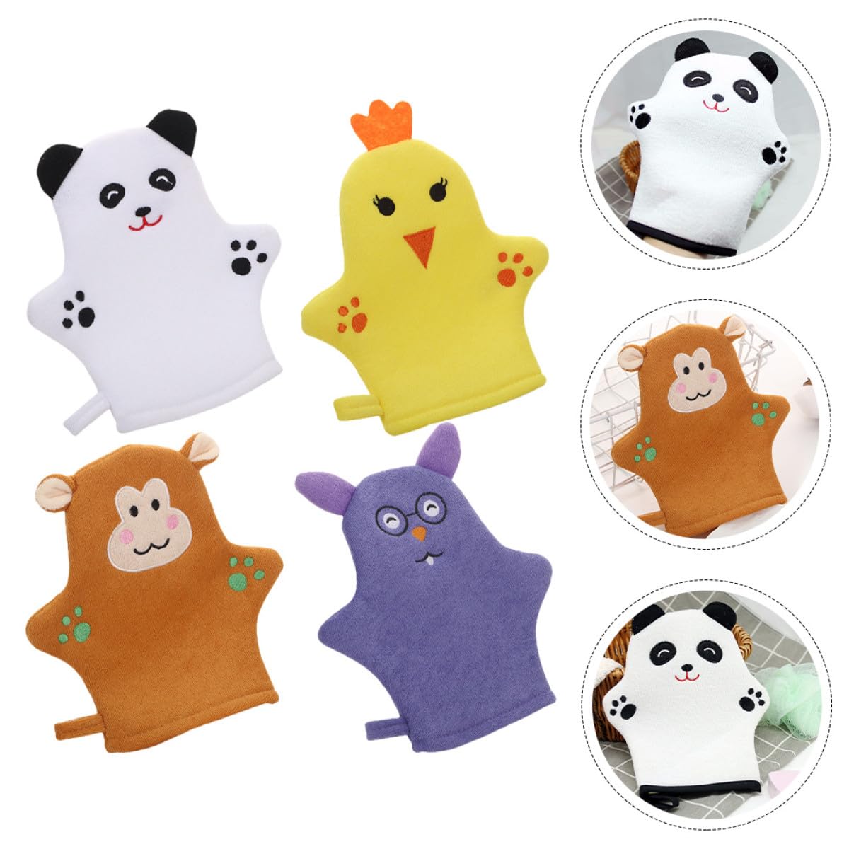 MAGICLULU Guantes de Baño Espumosos para, 4 Piezas Formas de Animales, Manoplas Exfoliantes para Ducha, Cuidado de Piel Infantil