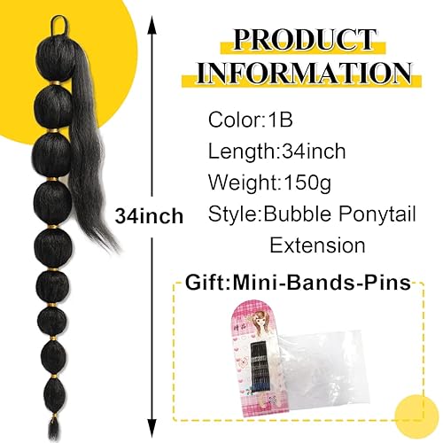 Miniatura 3 de Extensión de cola de caballo larga de burbujas negras para mujer, extensión de cola de caballo de 34 pulgadas, extensiones de cabello estilo afro