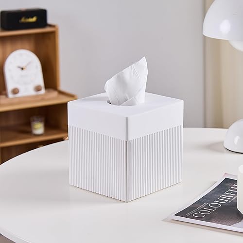 Miniatura 7 de Caja de pañuelos blanca cuadrada de resina para decoración del hogar, soporte de caja de pañuelos de mármol acanalado vertido a mano  Caja de