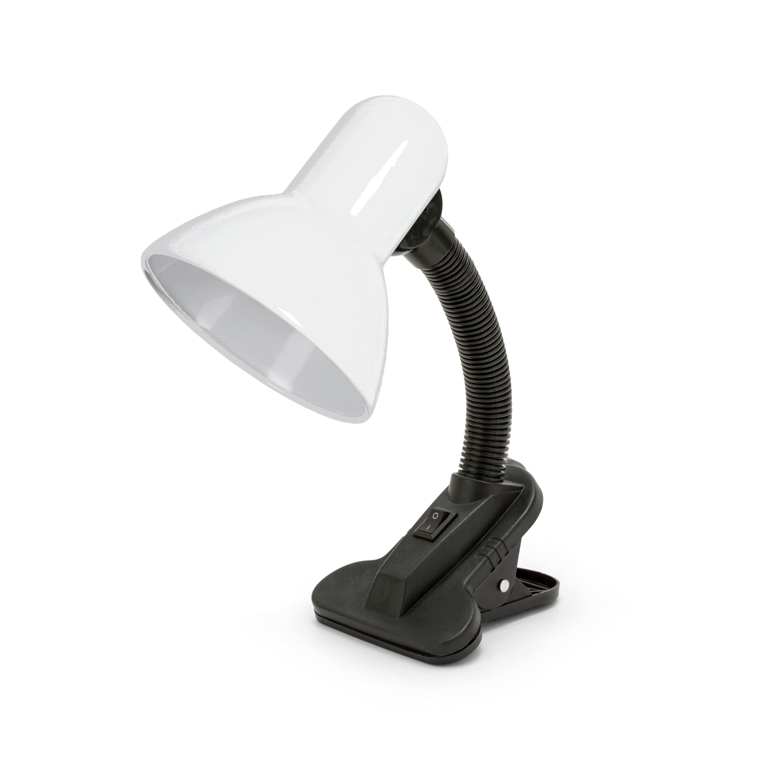Velamp Lampa z klipsem, E27, kompatybilna z LED, elastyczne ramię, z kablem i przełącznikiem, do pokoju dziecięcego, biurka, metalu, 6 W, biała