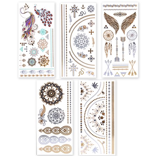 Lady Up Waterproof Metallic Temporary Tattoo 20 sheets in Gold Silver Tattoos,Shimmer Temporary Tattoos for Body Art - Thumbnail 3