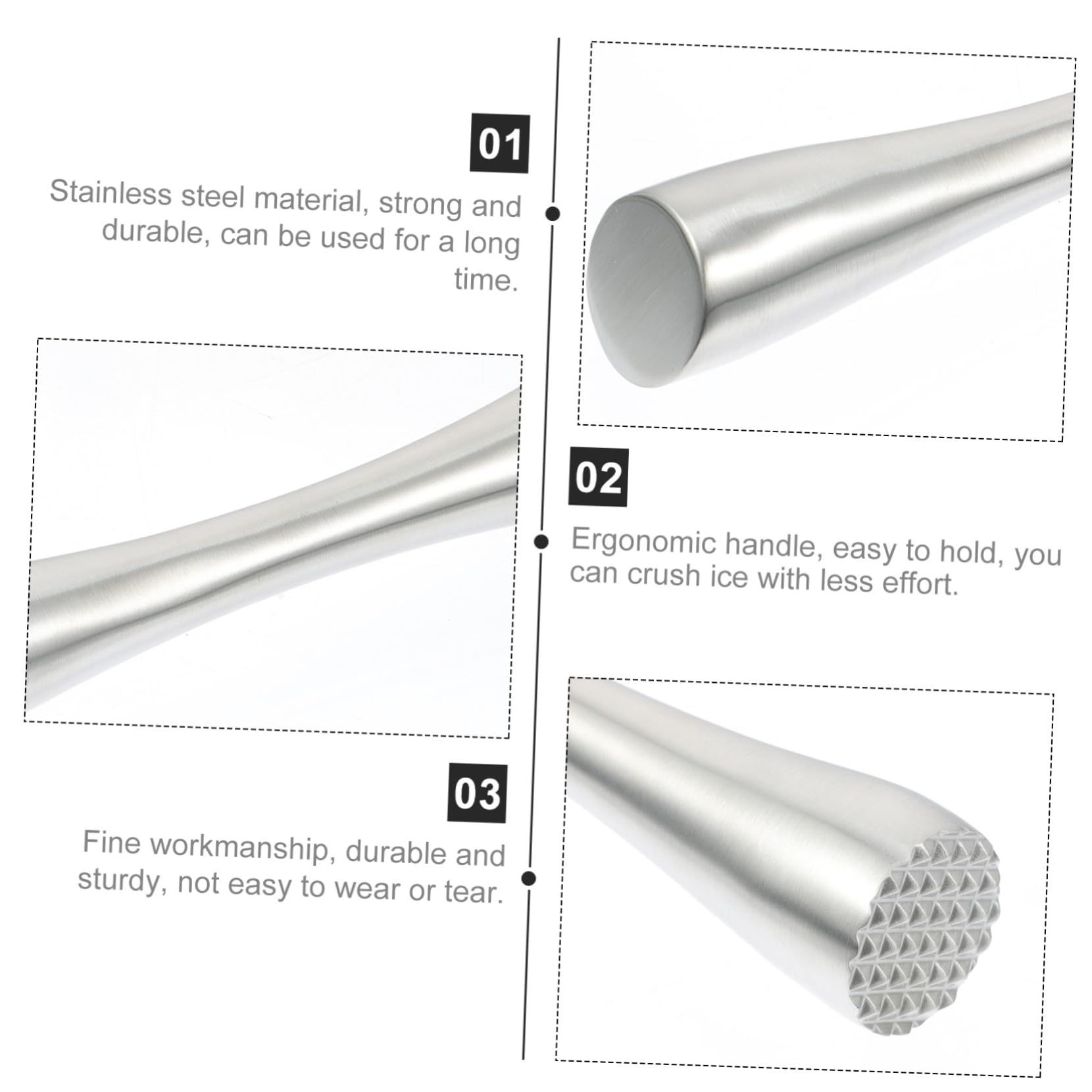 FUNOMOCYA Muddler Tool Stainless Steel Stirring Rod Sturdy Ice Cocktail Mixer for Bars Restaurants Home