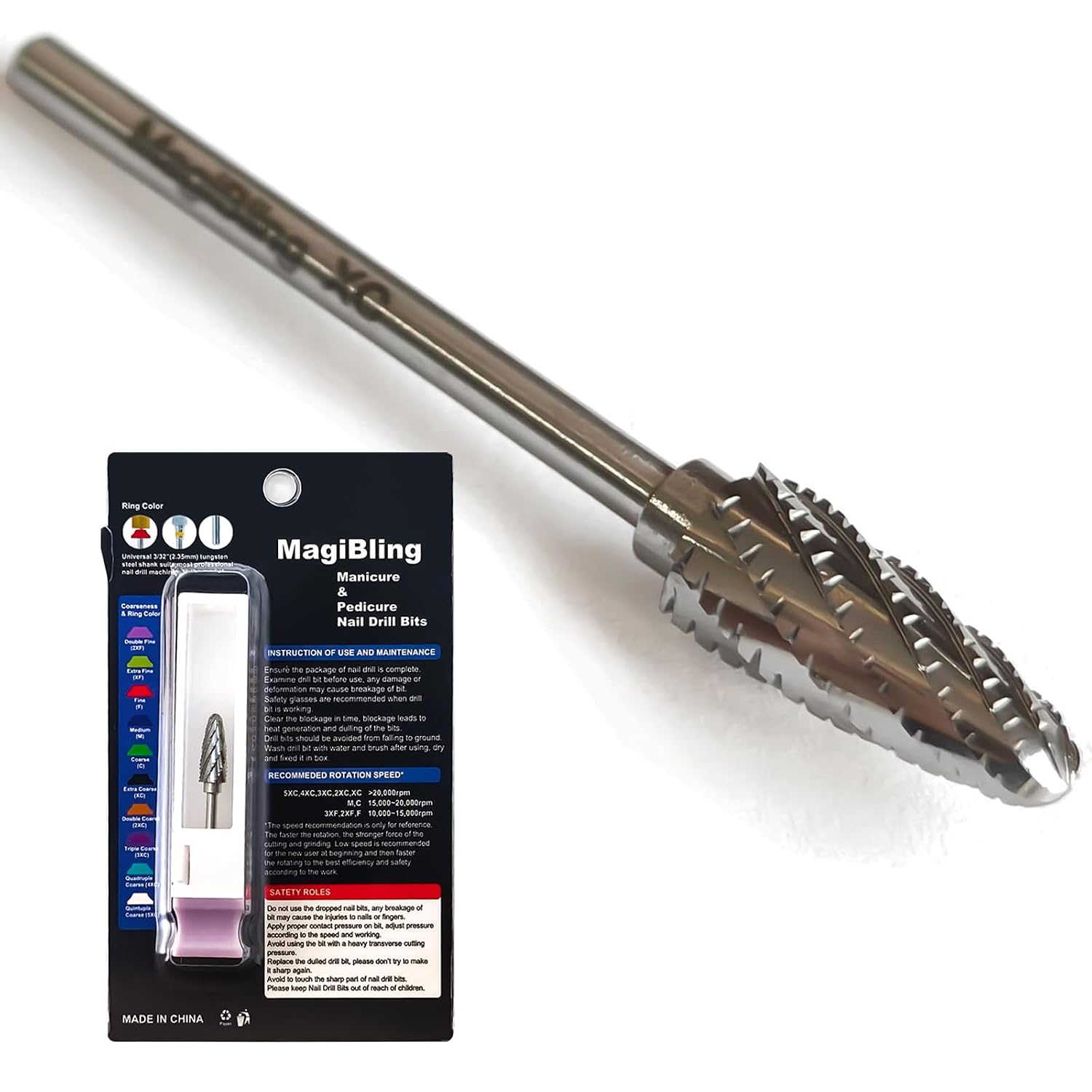Flame Pro Nail Drill Bits 3/32'' Professional Tungsten Carbide Bit, No-Clogging Cut Design Bit For E-File, Remove Acrylic Hard & Soft Gel, Right Hand Use for Salon Users & Beginners, Extra Coarse