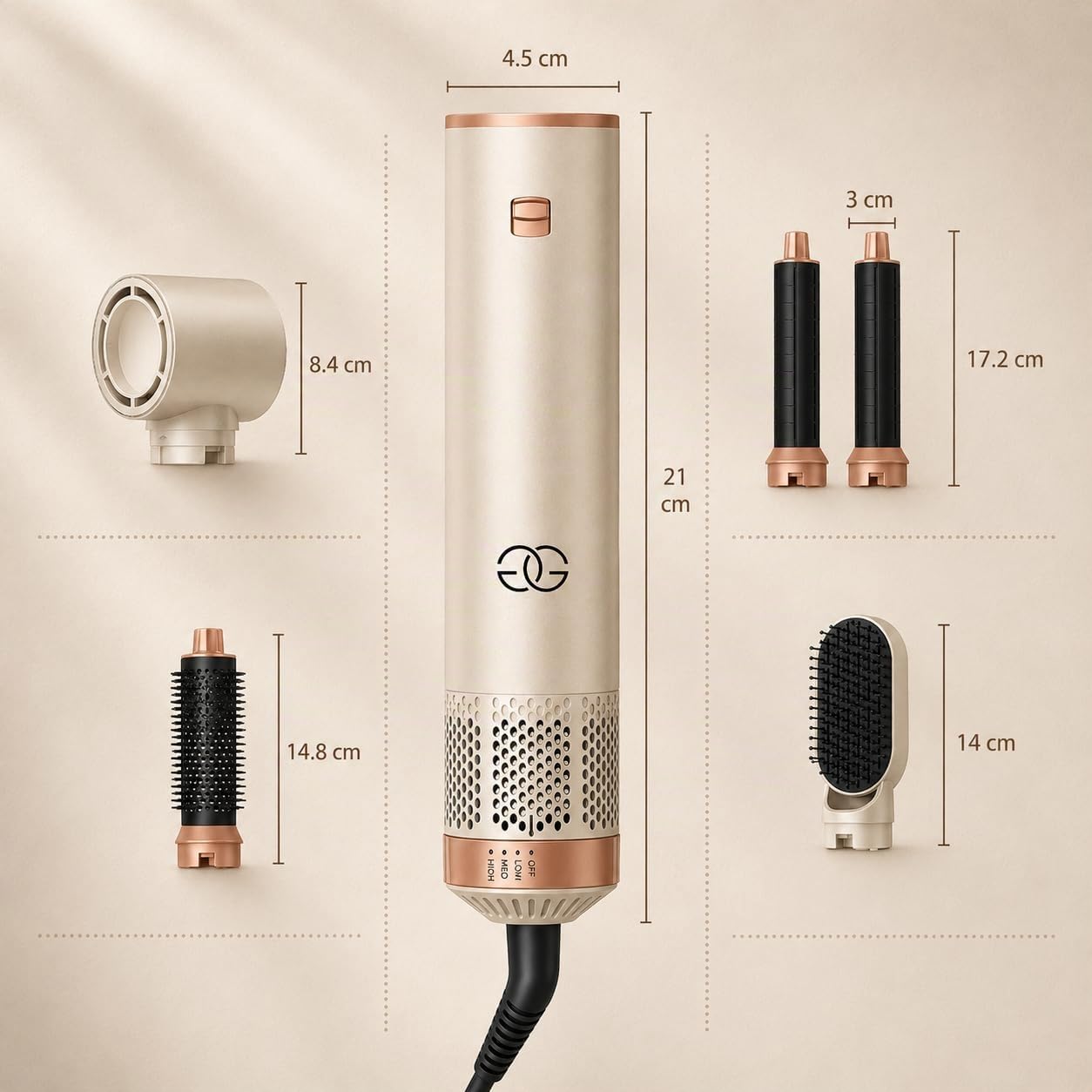 Airstyler 5-in-1, Multifunktionaler Hairstyler Set mit Warmluftbürste, Ionen Föhn, Professioneller Haar styler, Lockenstab Automatisch, Volumen Föhnbürste, Glätten und Locken, Zum Styling