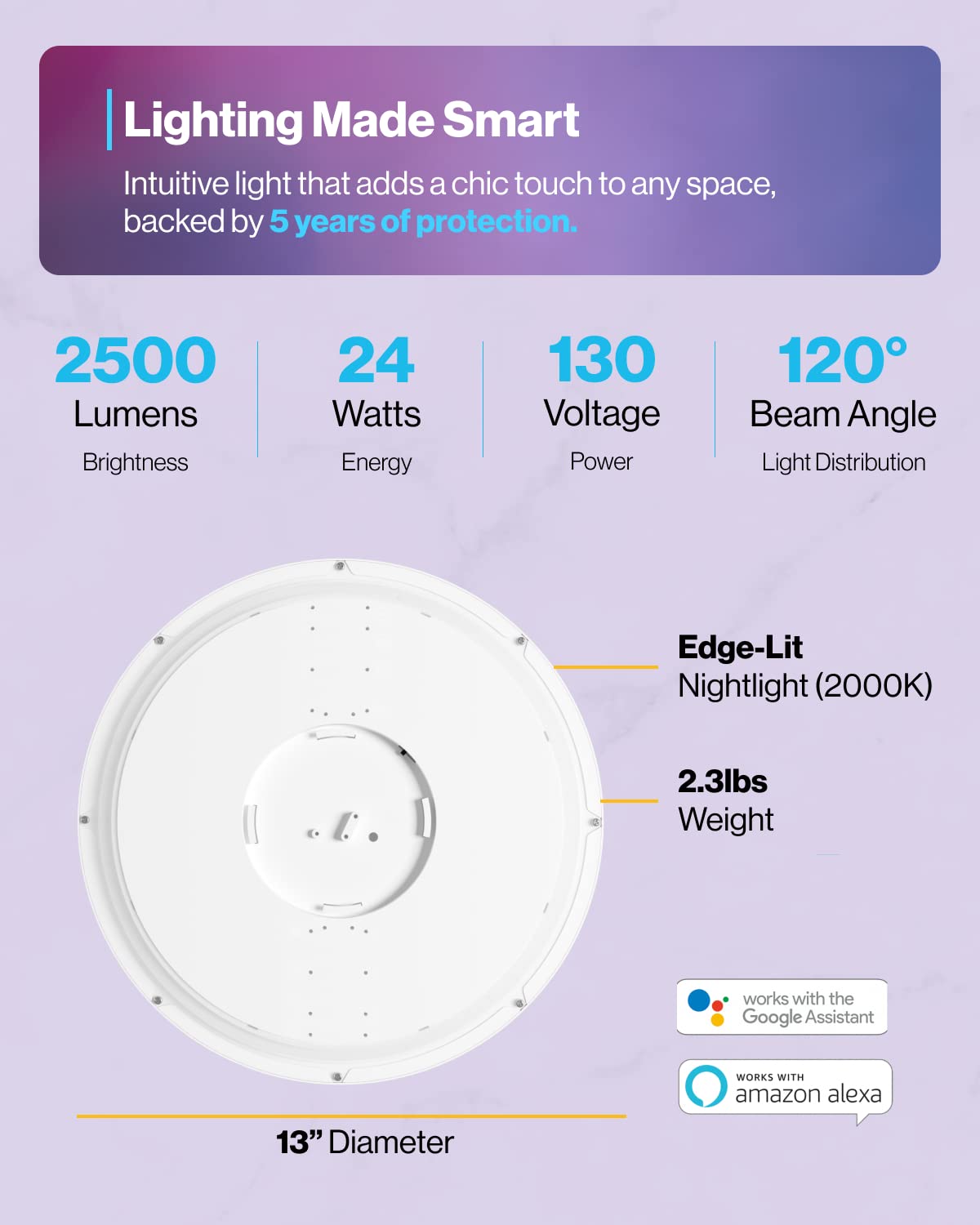 Sunco Smart LED Flush Mount Ceiling Light Fixture 24W 2500LM 13 Inch RGB Color Changing LED Night Light for Bedroom Kitchen Hallway Amazon Alexa Google Home Compatible ETL Energy Star 4 Pack