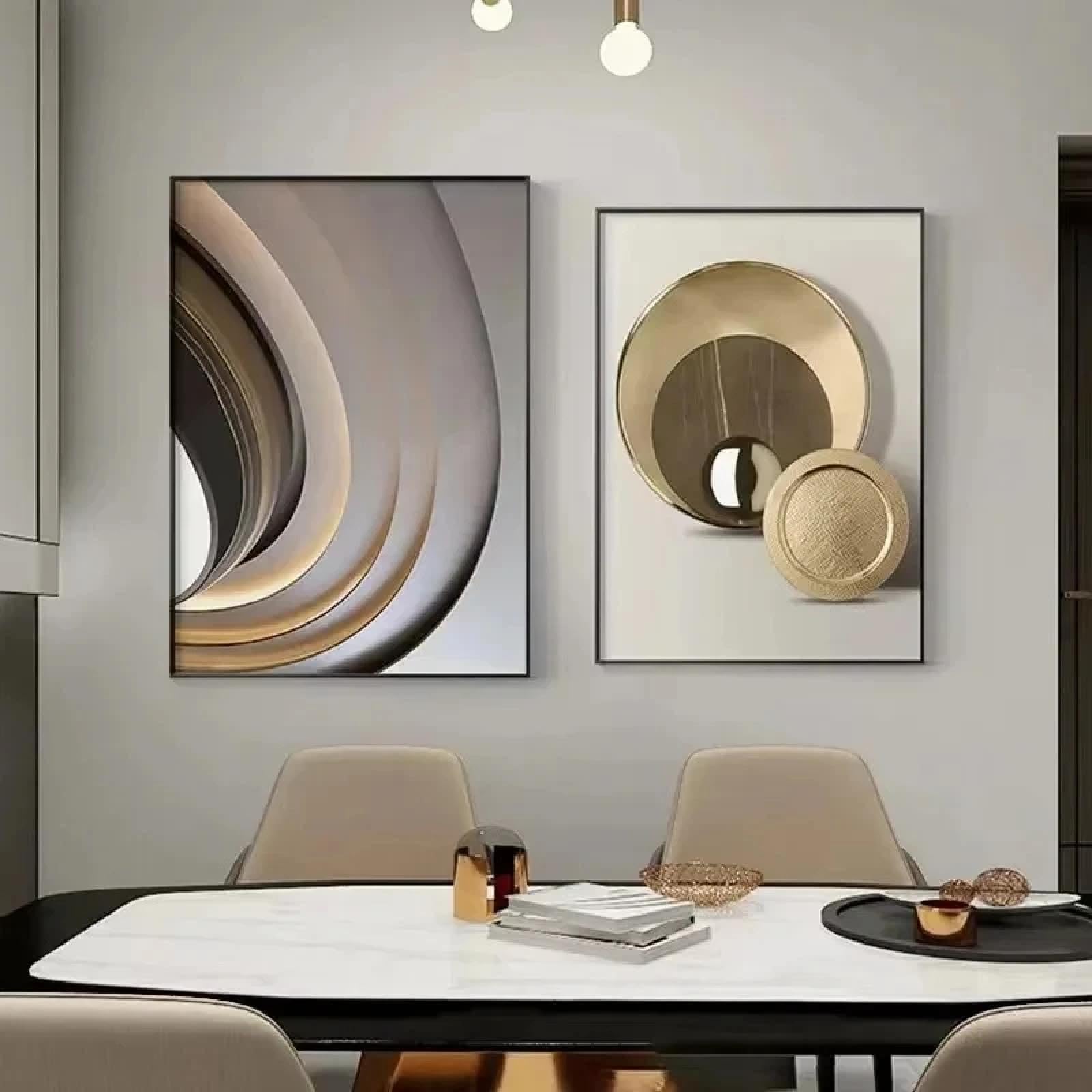 Impression sur toile géométrique abstraite dorée pour salon moderne