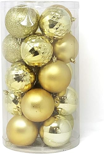 Miniatura 1 de allgala Paquete de 20 bolas de adorno de Navidad grandes de 3 pulgadas para árbol de Navidad, estilo 4, color dorado