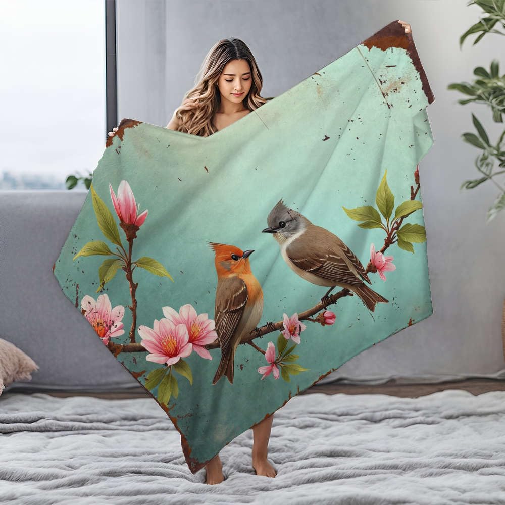 Couverture polaire en flanelle haut de gamme 150x200cm motif oiseaux