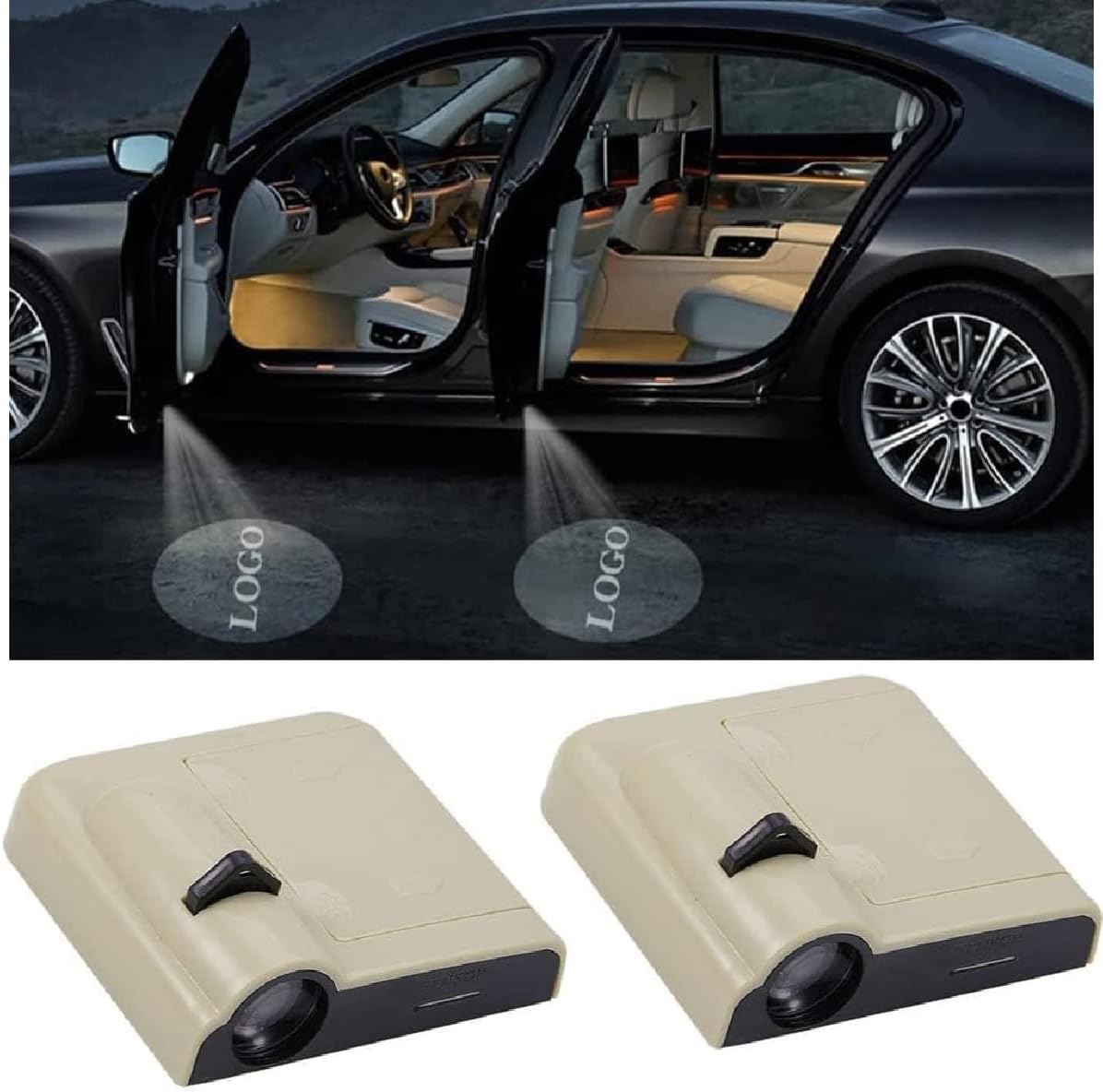 Custom Car Door Projector Lights,Customized Logo Car Door Lights LED Lights (2PCS, Beige)
