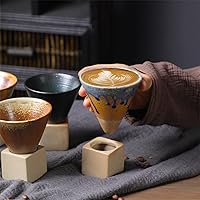 Vista 3 de Taza de café de cerámica gruesa con base, taza de porcelana creativa con forma de cono triangular de 6.8 fl oz, tazas pequeñas personalizadas
